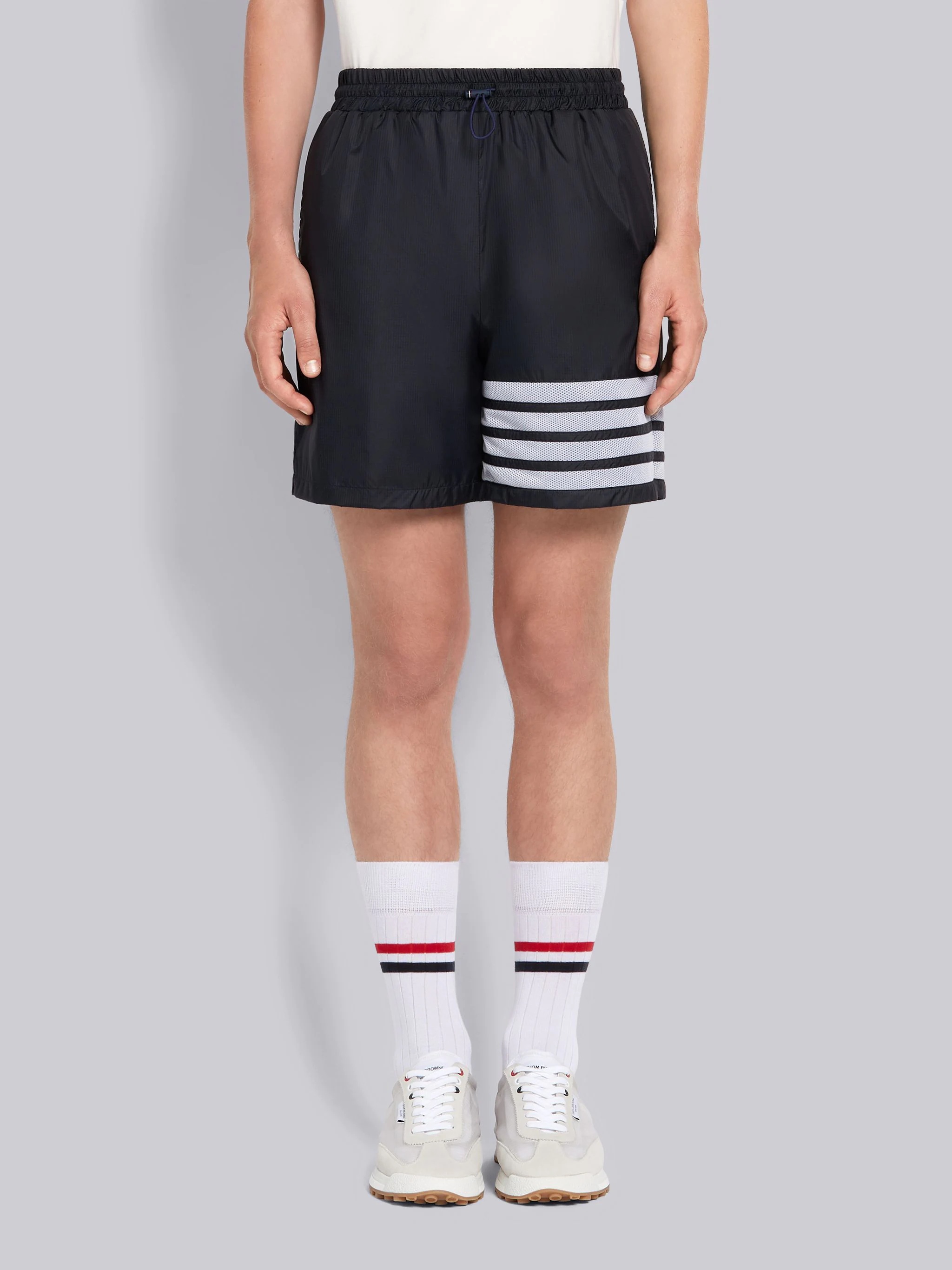 Navy Sheer Ripstop Mid Thigh 4-Bar Shorts - 1