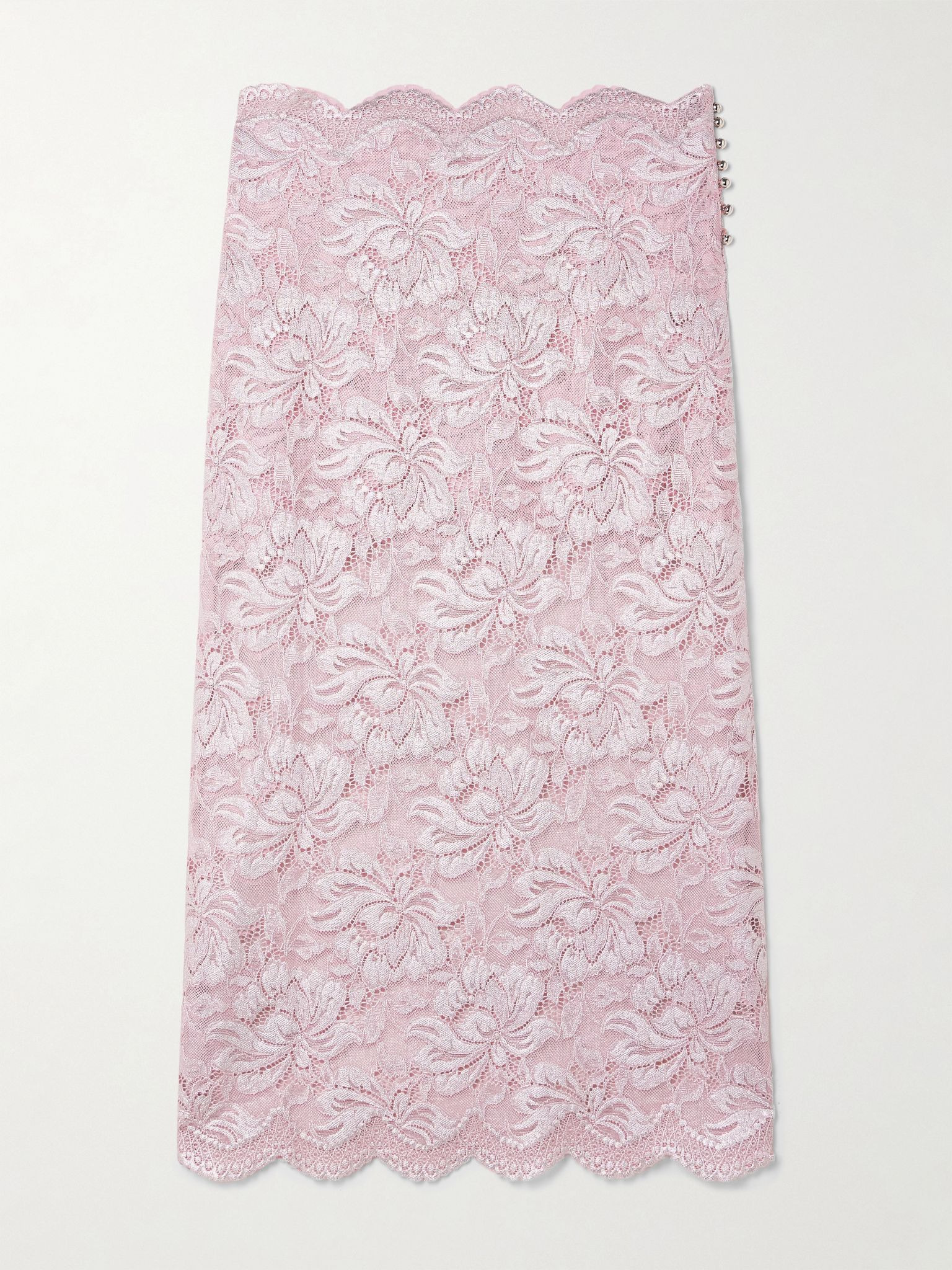 Scalloped metallic stretch-lace midi skirt Pink - 1