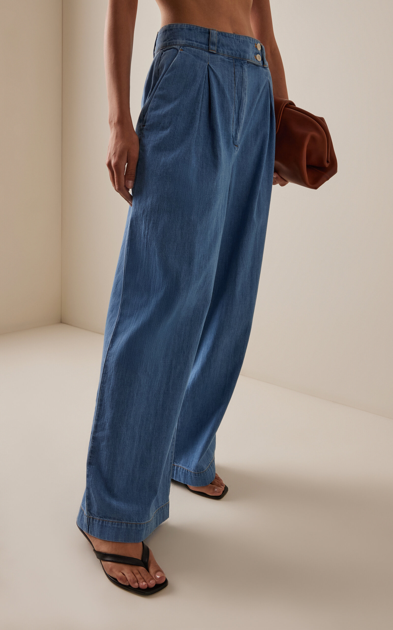 Newport Pleated Denim Trousers medium wash - 3