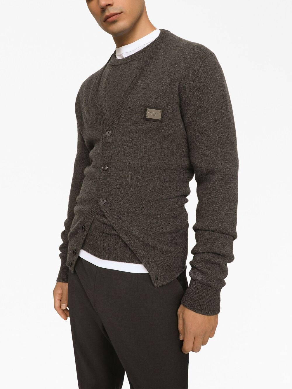 logo-plaque wool-blend cardigan - 5