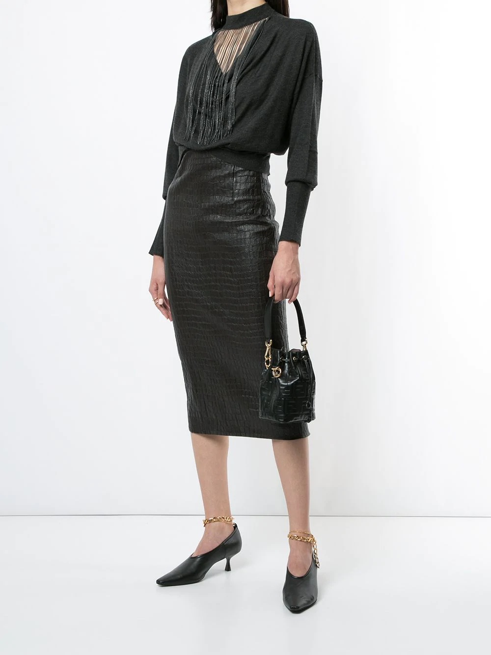 crocodile effect pencil skirt - 2