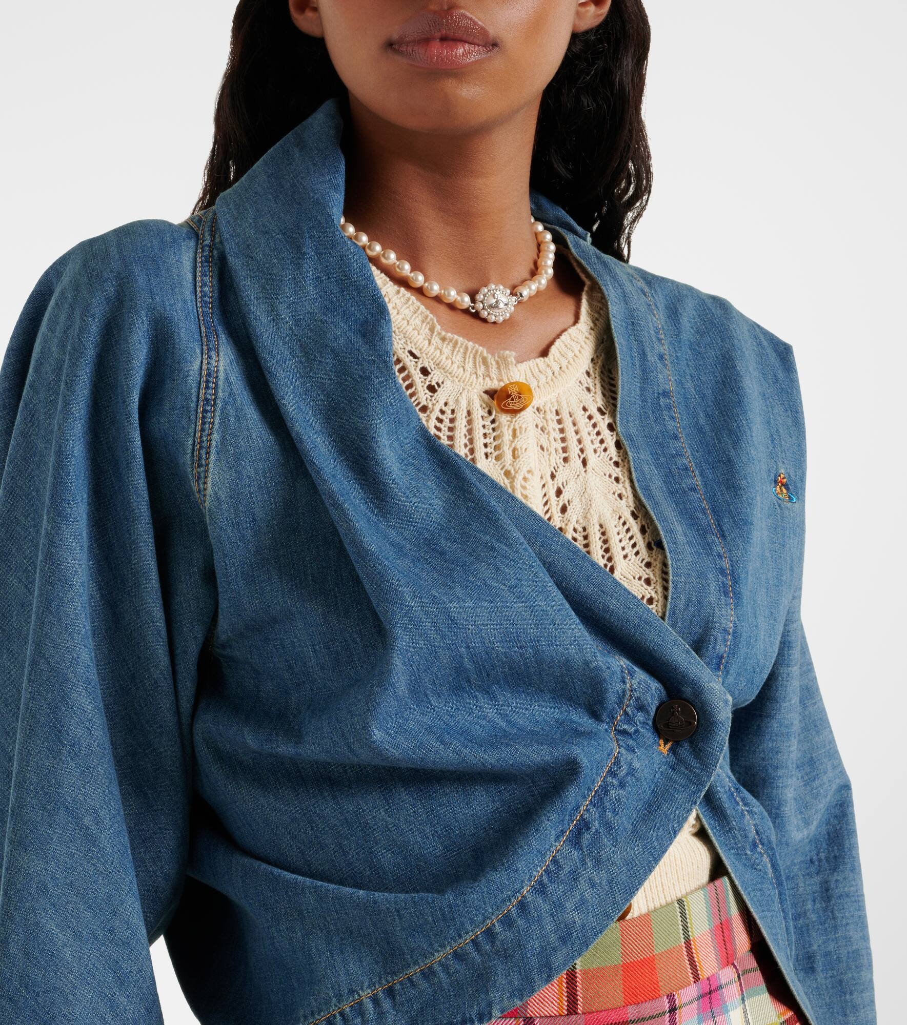 【Vivienne Westwood】 Natalia croppedコットン chambrayシャツ Natalia cropped cotton chambray shirt in blue - Vivienne