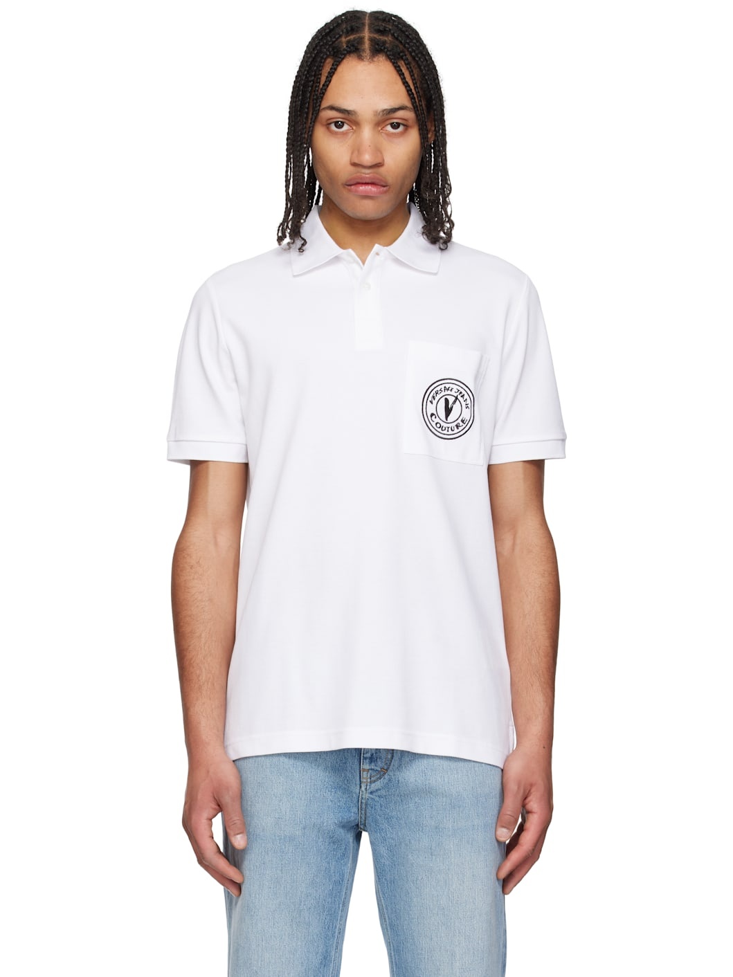 White Embroidered Logo Polo - 1