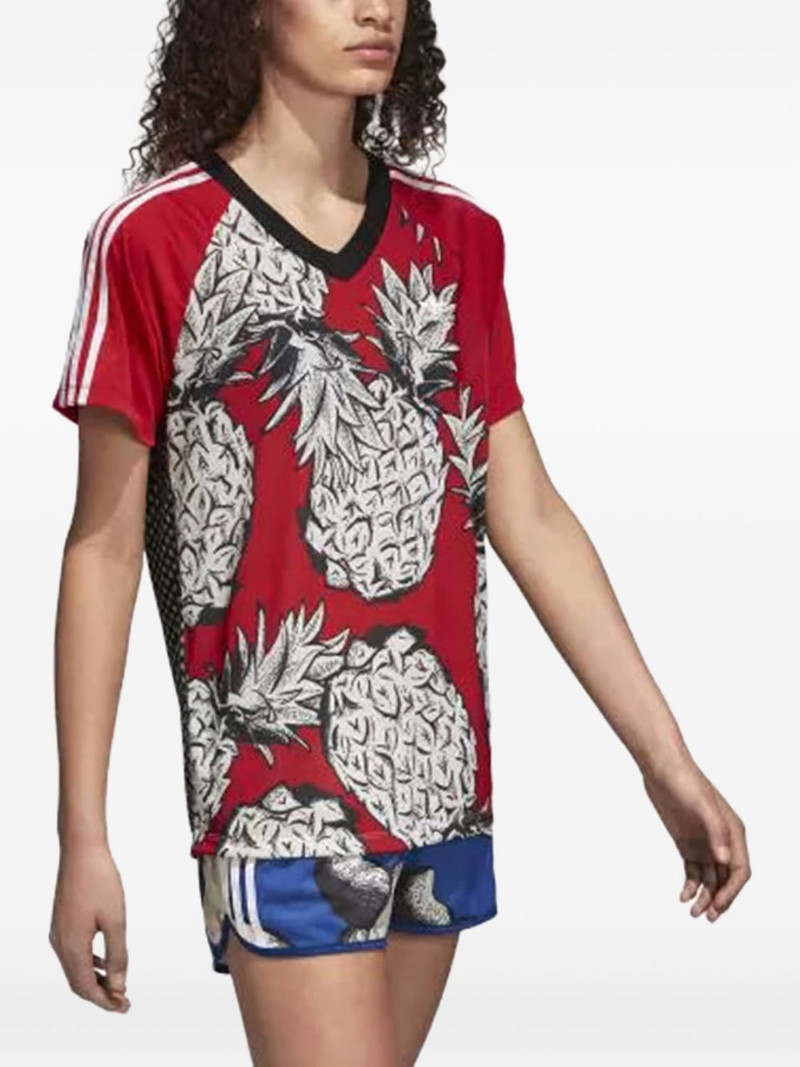 adidas pineapple-print V-neck T-shirt outlook