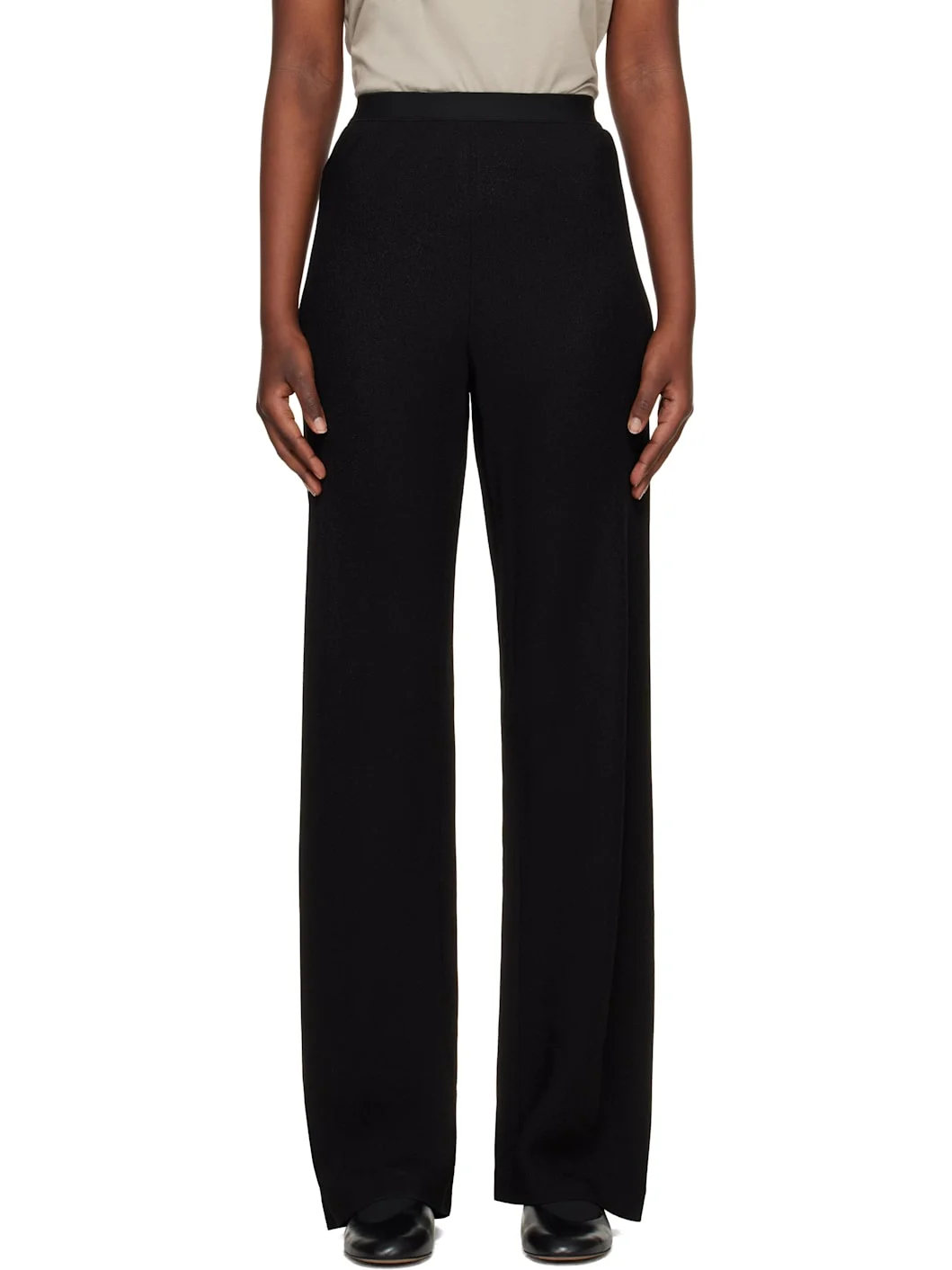 Black Crepe Bias Cut Trousers - 1