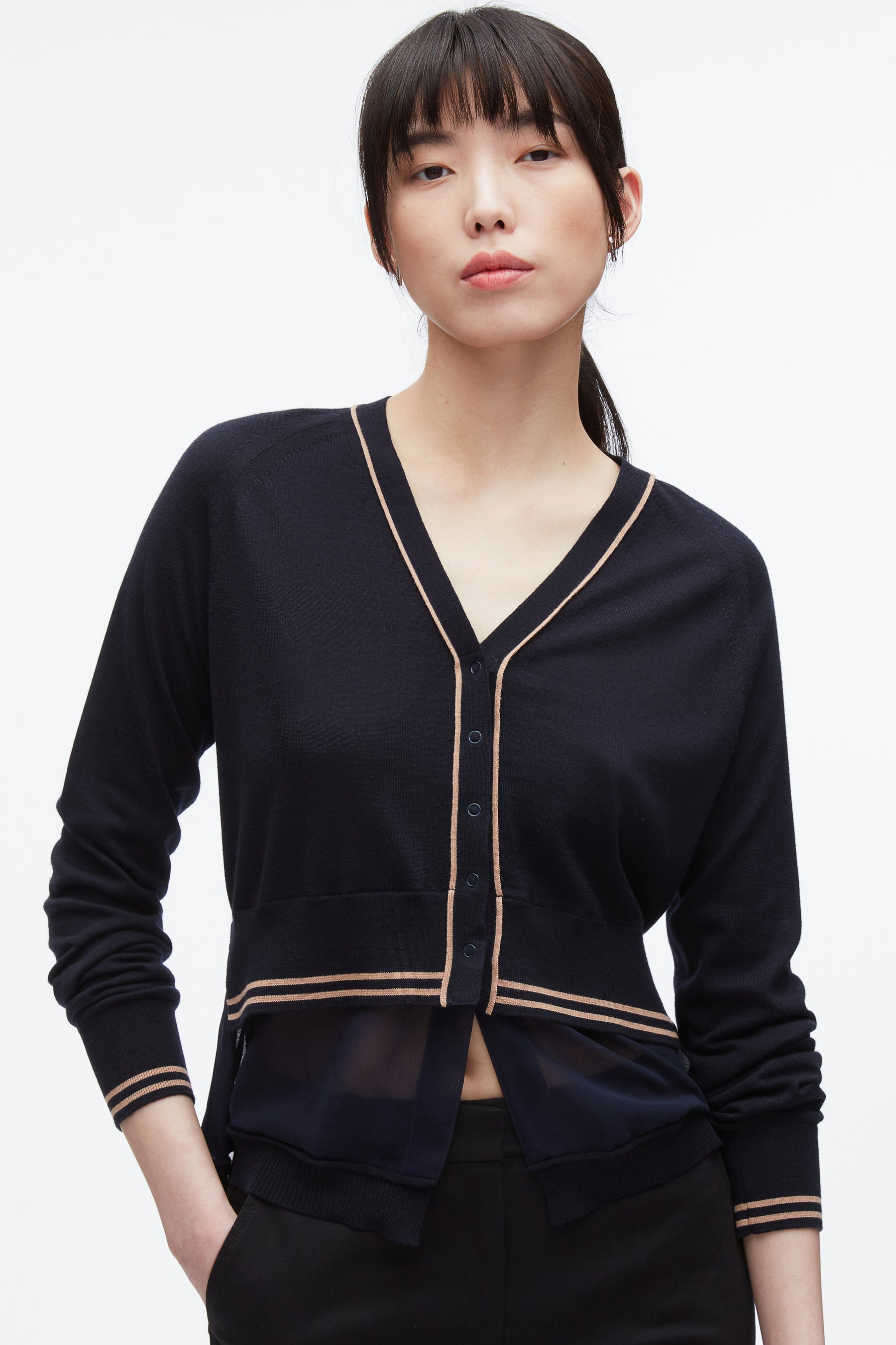 Chiffon Hem Boxy Cardigan - 6