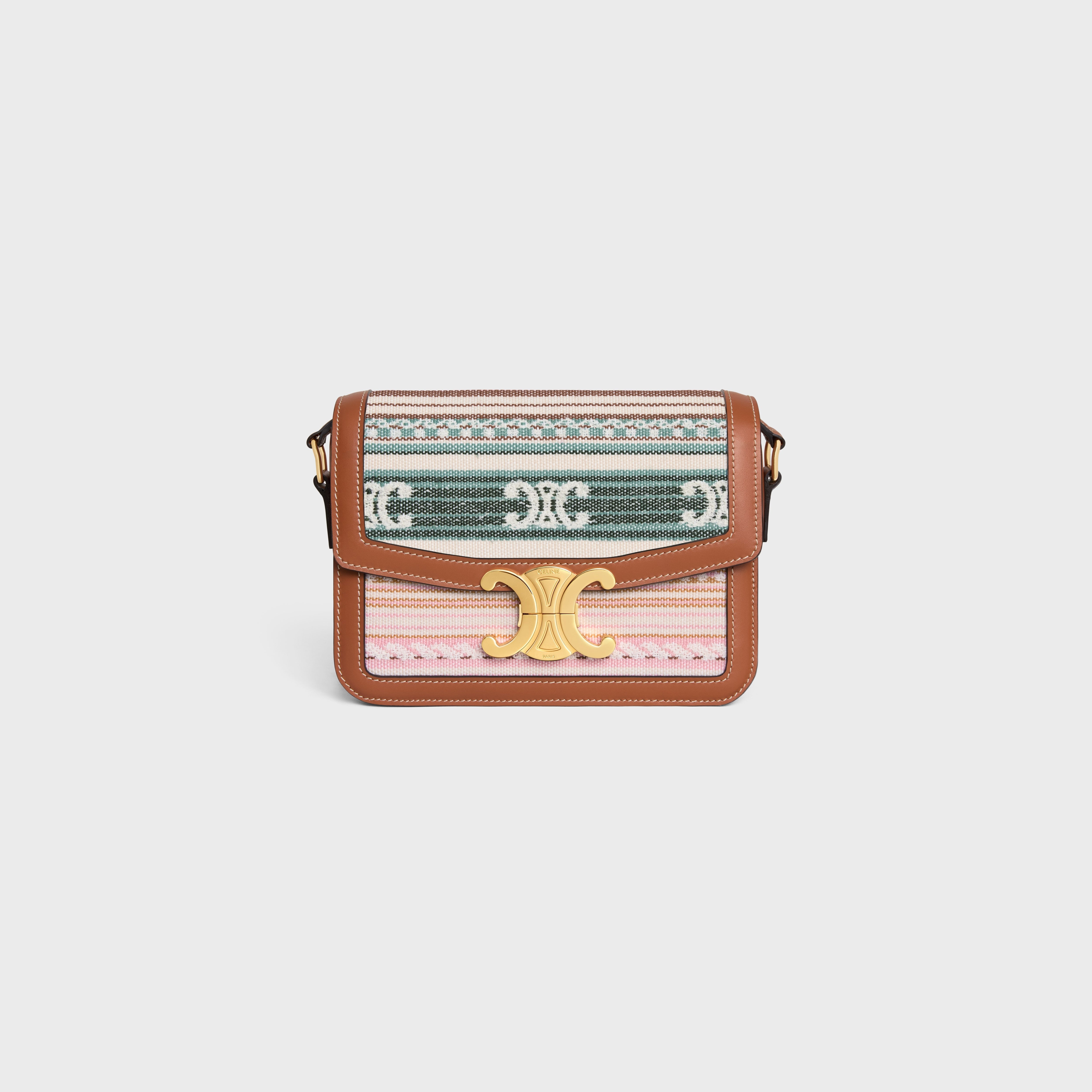TEEN TRIOMPHE BAG IN STRIPED TEXTILE AND CALFSKIN - 1