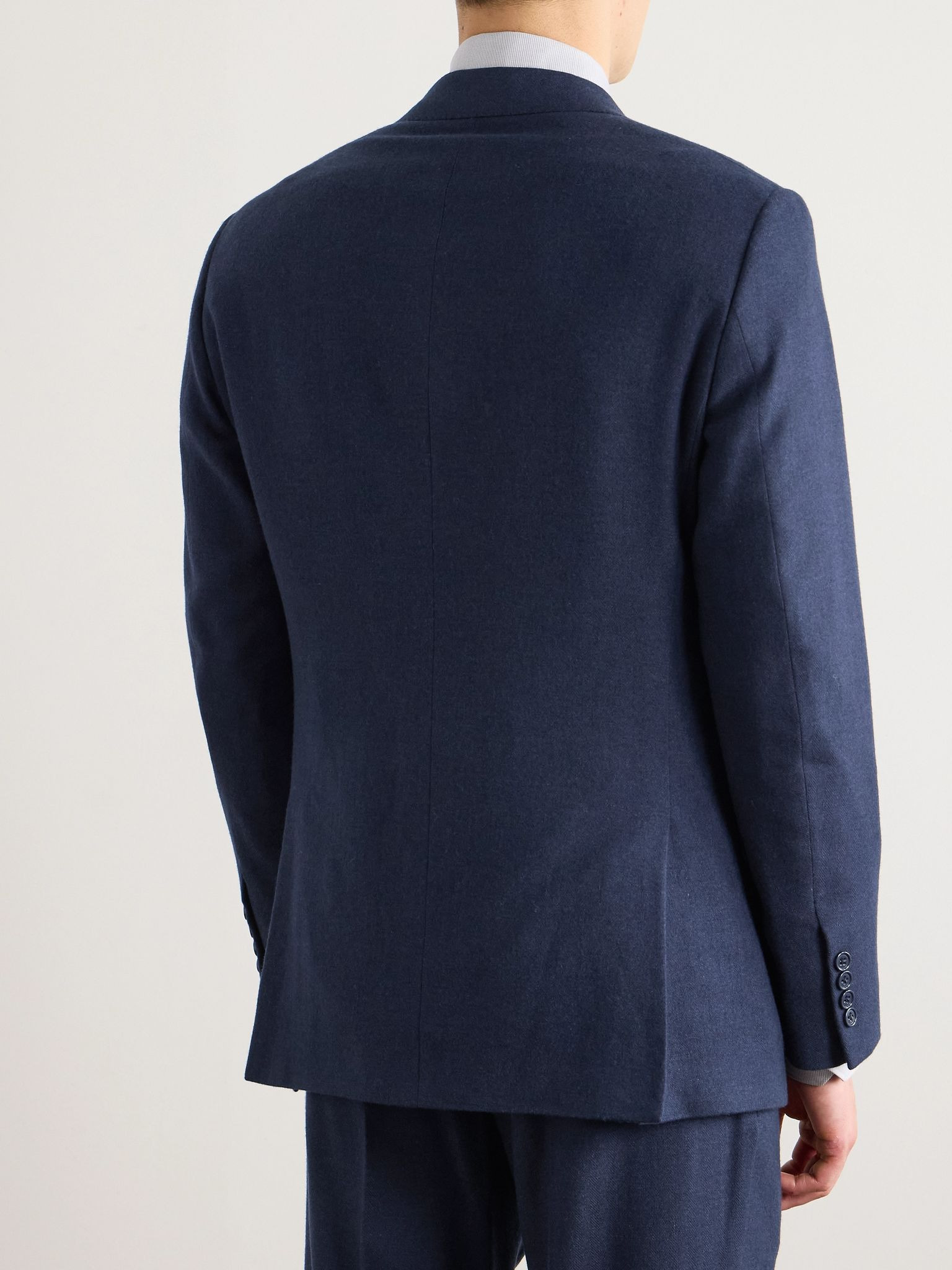 Kent Slim-Fit Herringbone Wool, Silk and Cashmere-Blend Suit Jacket Blue - 3