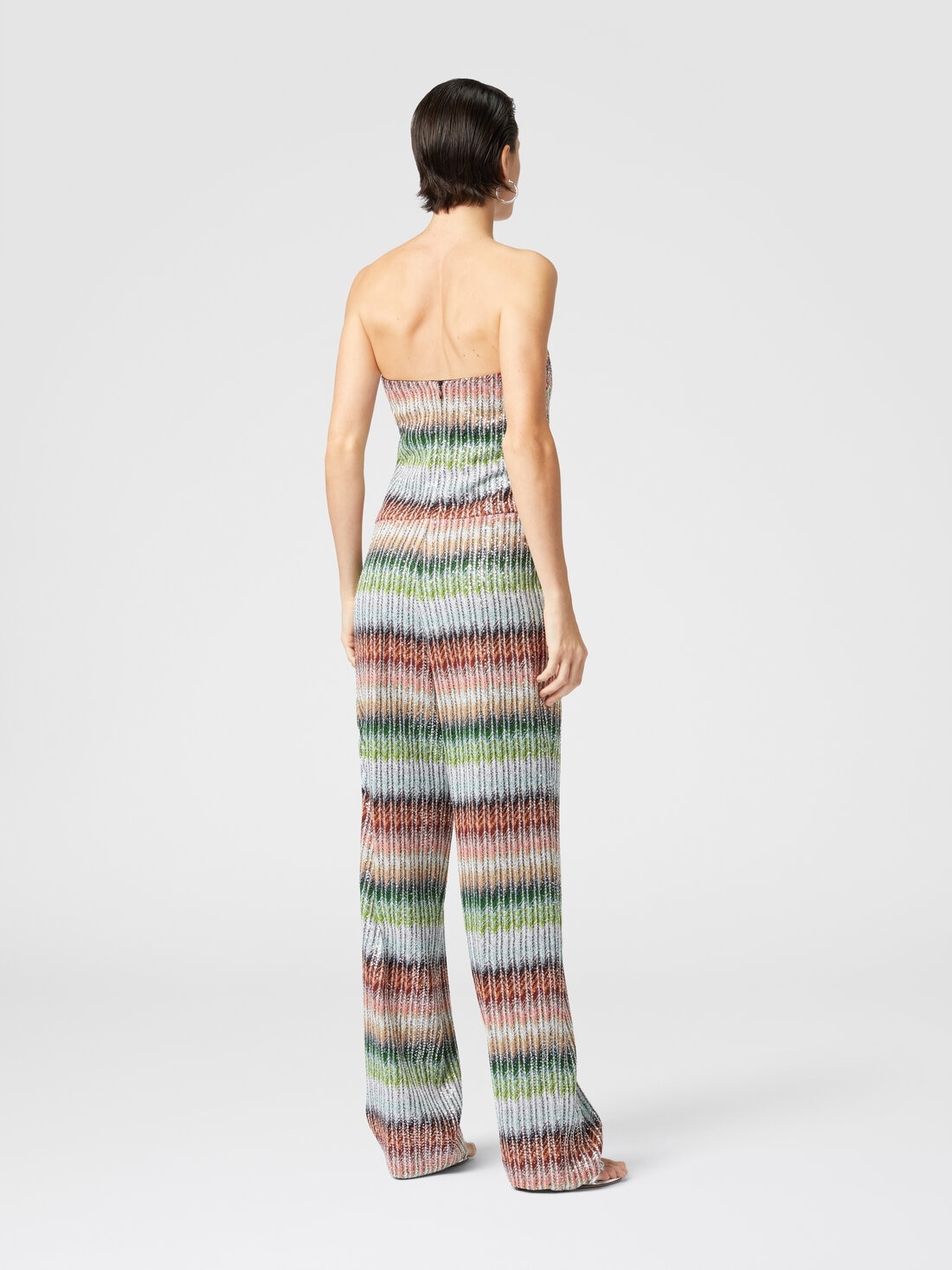 Long bustier jumpsuit in gradient zigzag knit with sequins - 3