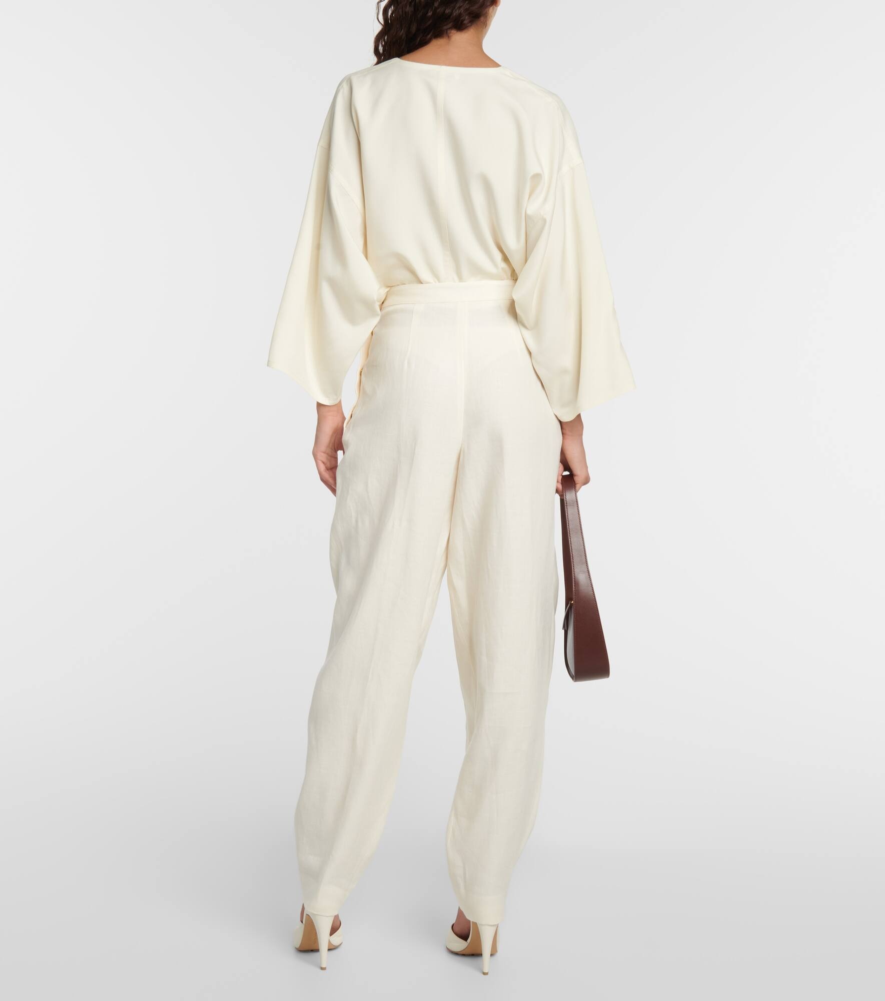 High-rise tapered linen and wool pants - 3