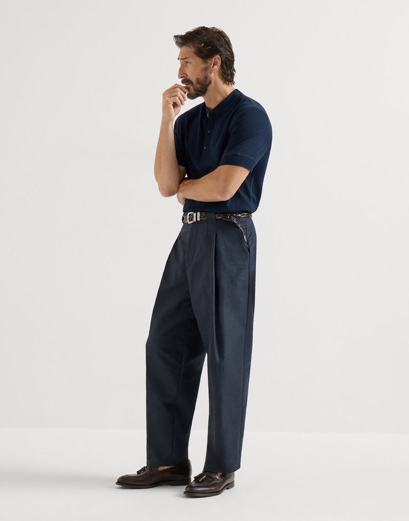 Cotton and linen panama trousers with pleat 5