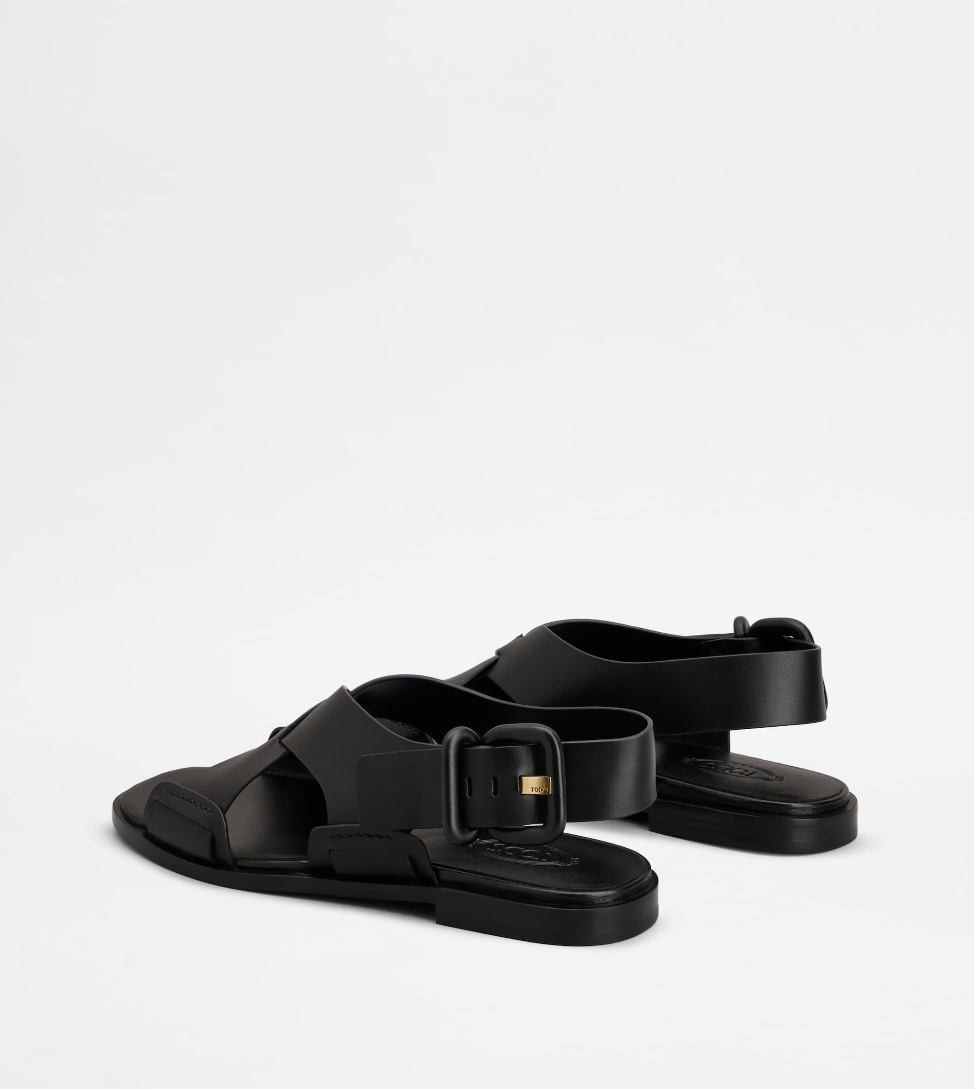 SANDALS IN LEATHER - BLACK - 3