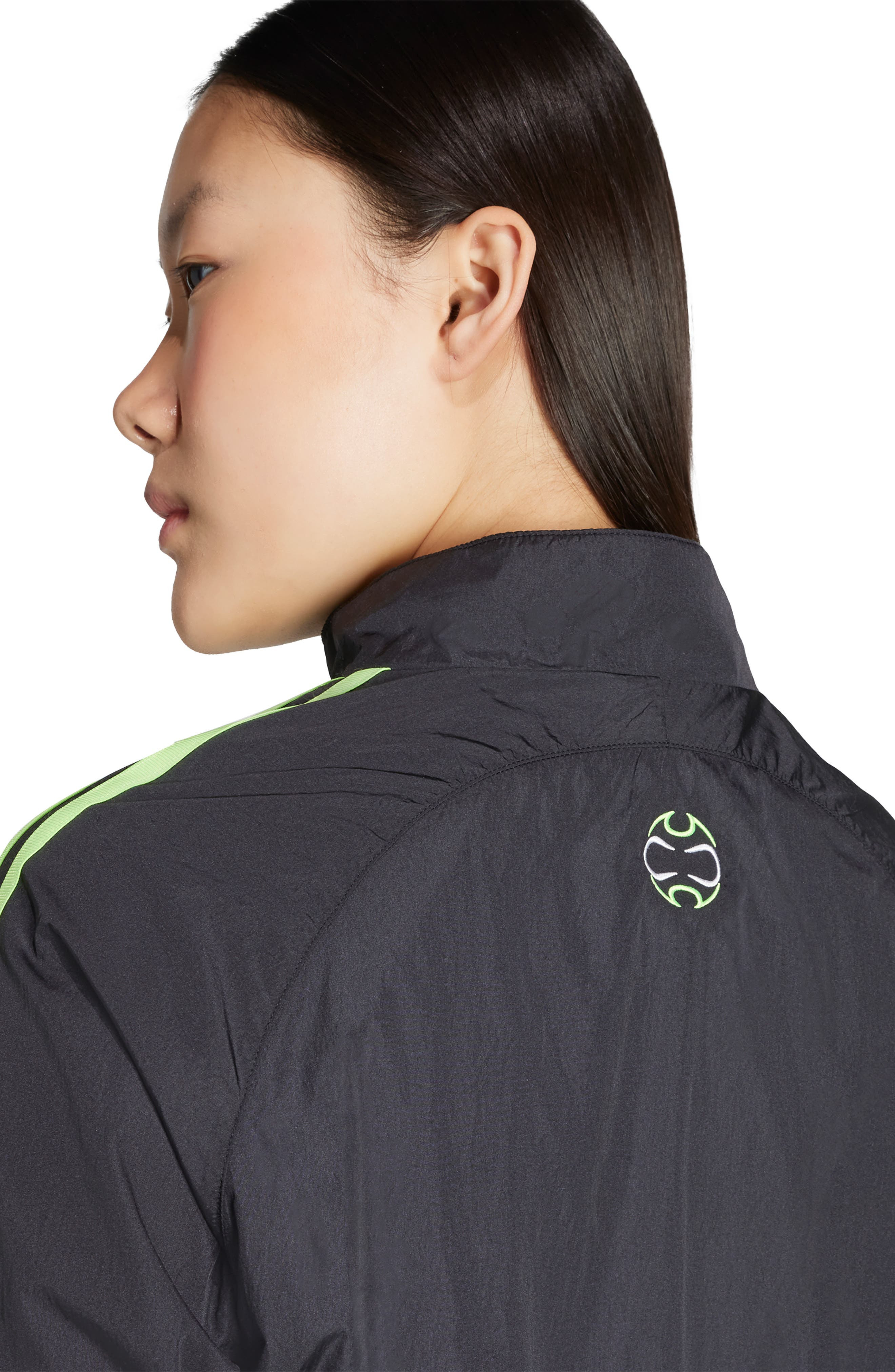 adidas Teamgeist Recycled Polyamide Crop Track Jacket in Black/Signal Green at Nordstrom - 3
