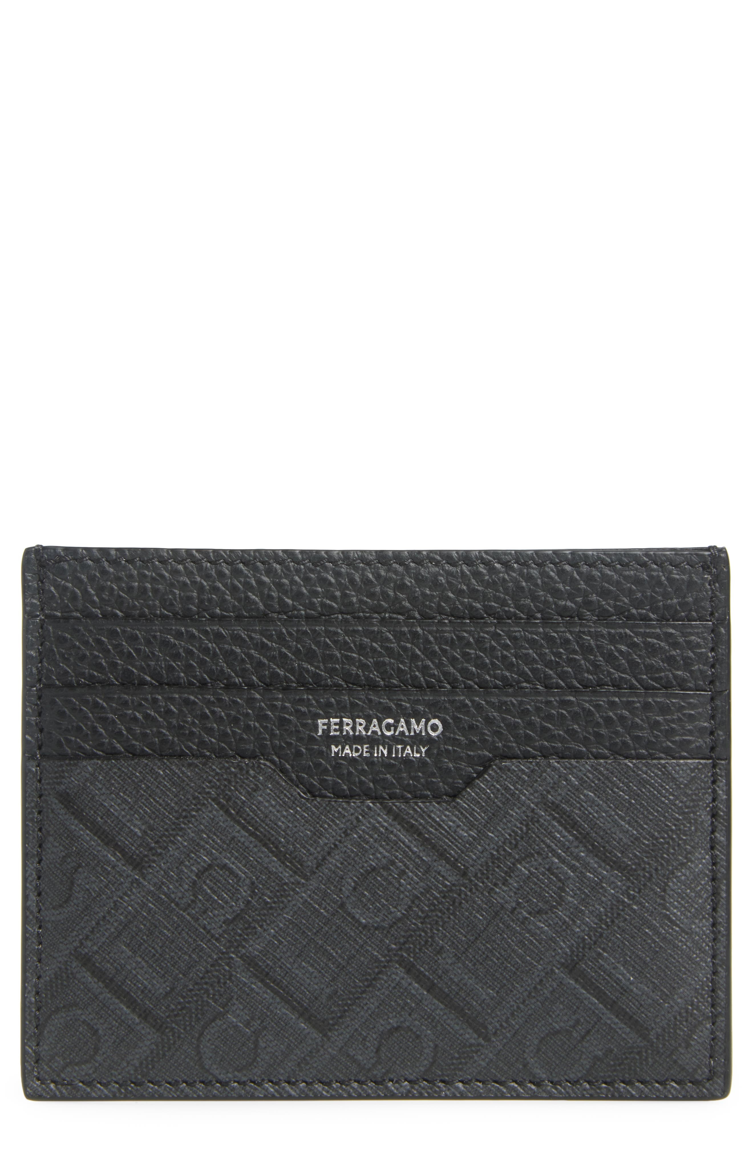 FERRAGAMO Gancio Monogram Leather Card Case in Nero/Grigio at Nordstrom - 1