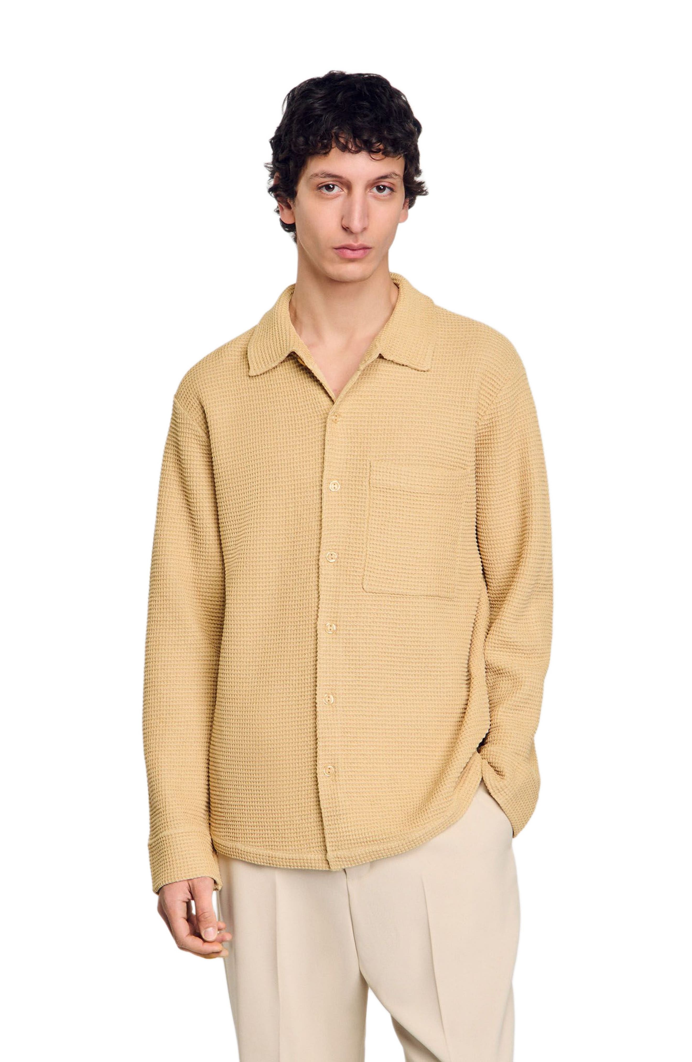 SANDRO Oversized knit shirt in Nut at Nordstrom - 3