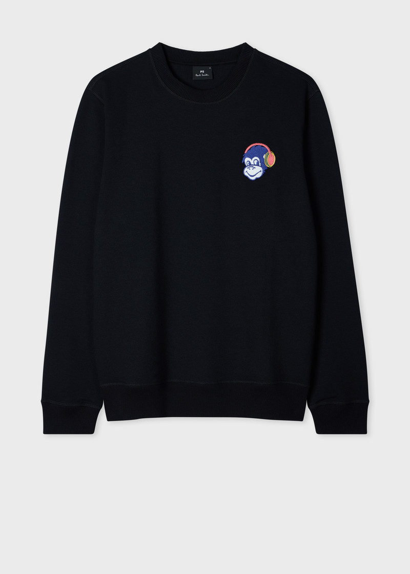 Black Embroidered 'Monkey Headphones' Sweatshirt 1