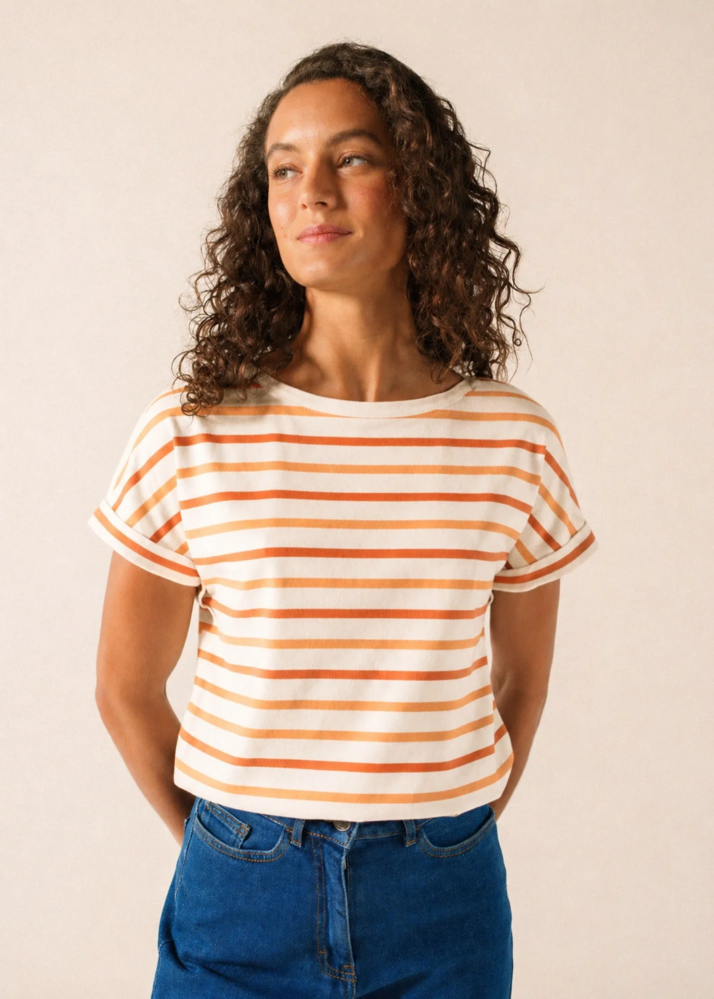 ELISE Boat Neck Striped T-Shirt - 1