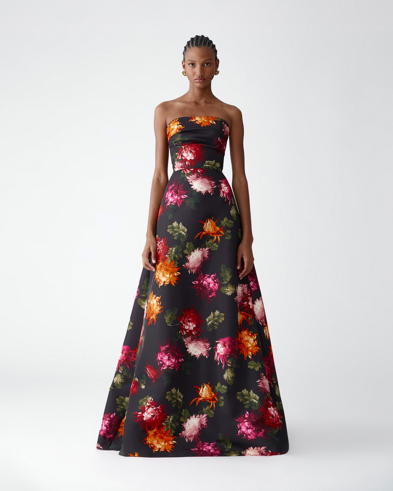 CAROLINA HERRERA Chrysanthemum-Print Strapless Gown outlook