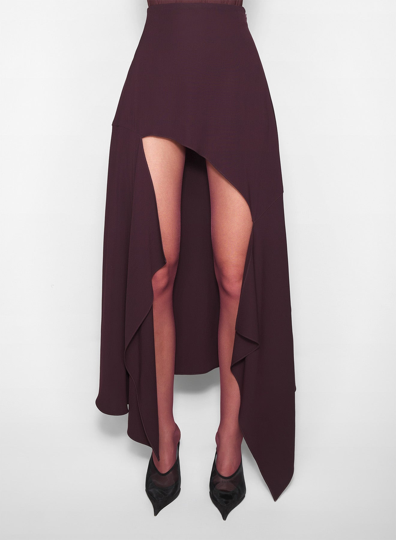 burgundy asymmetric cascading skirt - 2