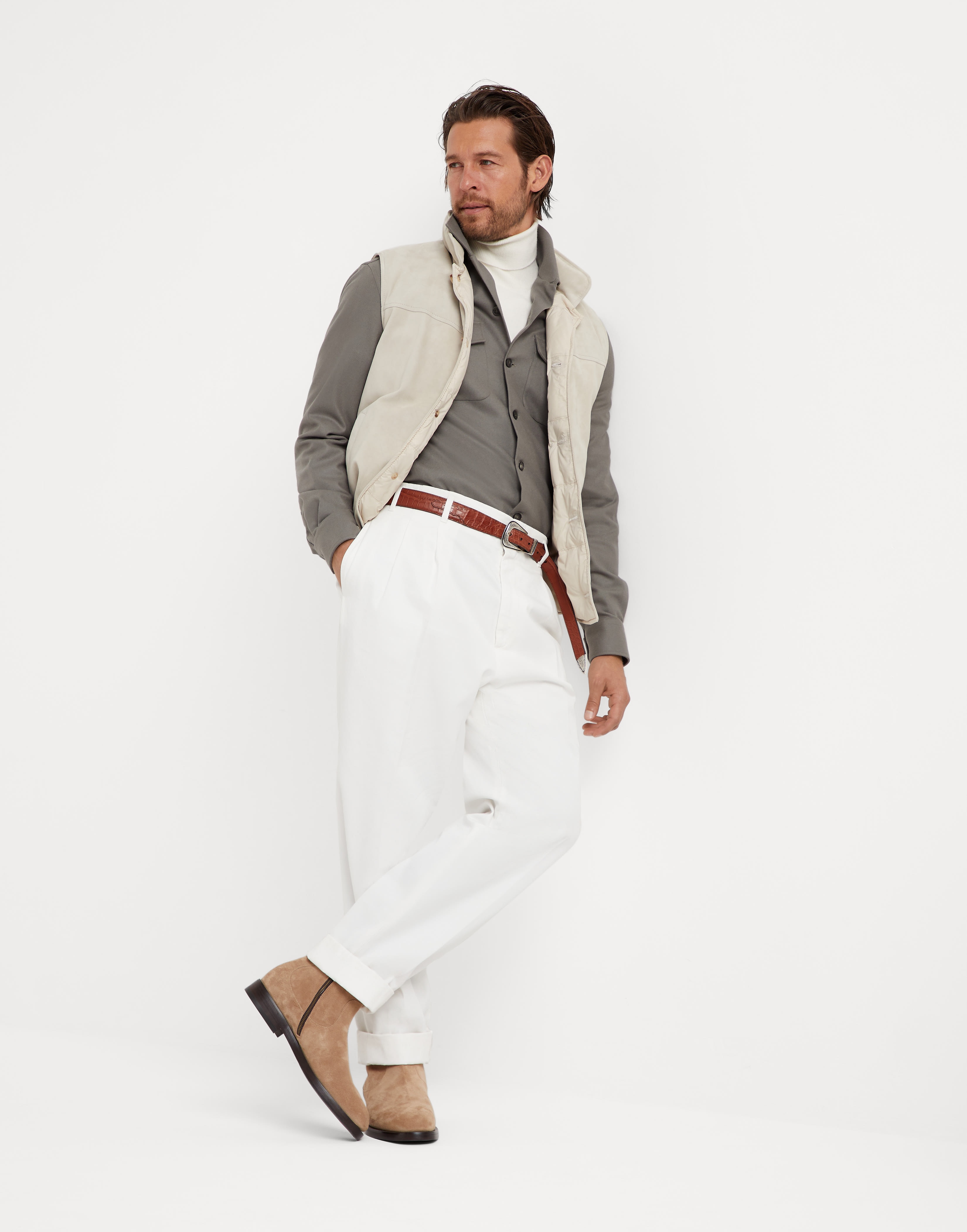 Virgin wool flannel overshirt with camp collar and chest pockets - 5