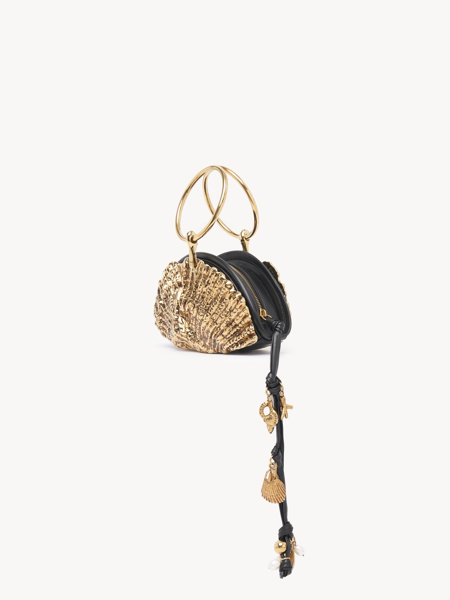 SEA TREASURES SHELL ZIPPED CLUTCH IN SOFT LEATHER & METAL - 3