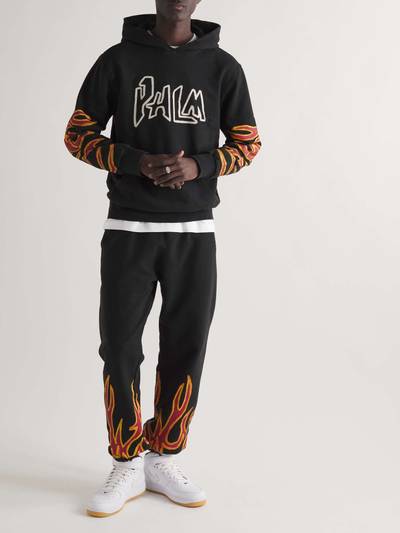 Palm Angels Tapered Printed Distressed Cotton-Jersey Sweatpants outlook