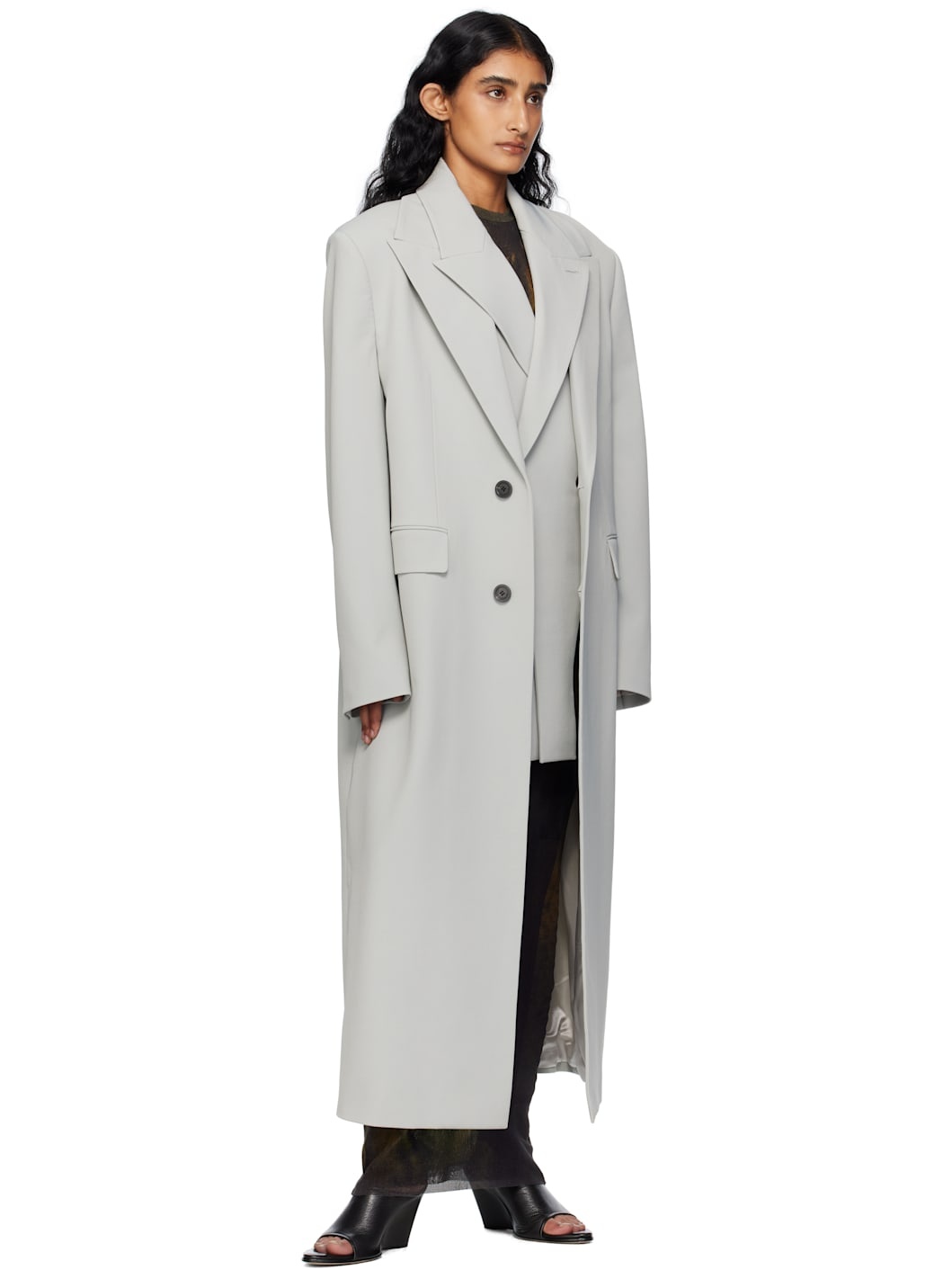 Green Double Layer Body Detail Coat - 4