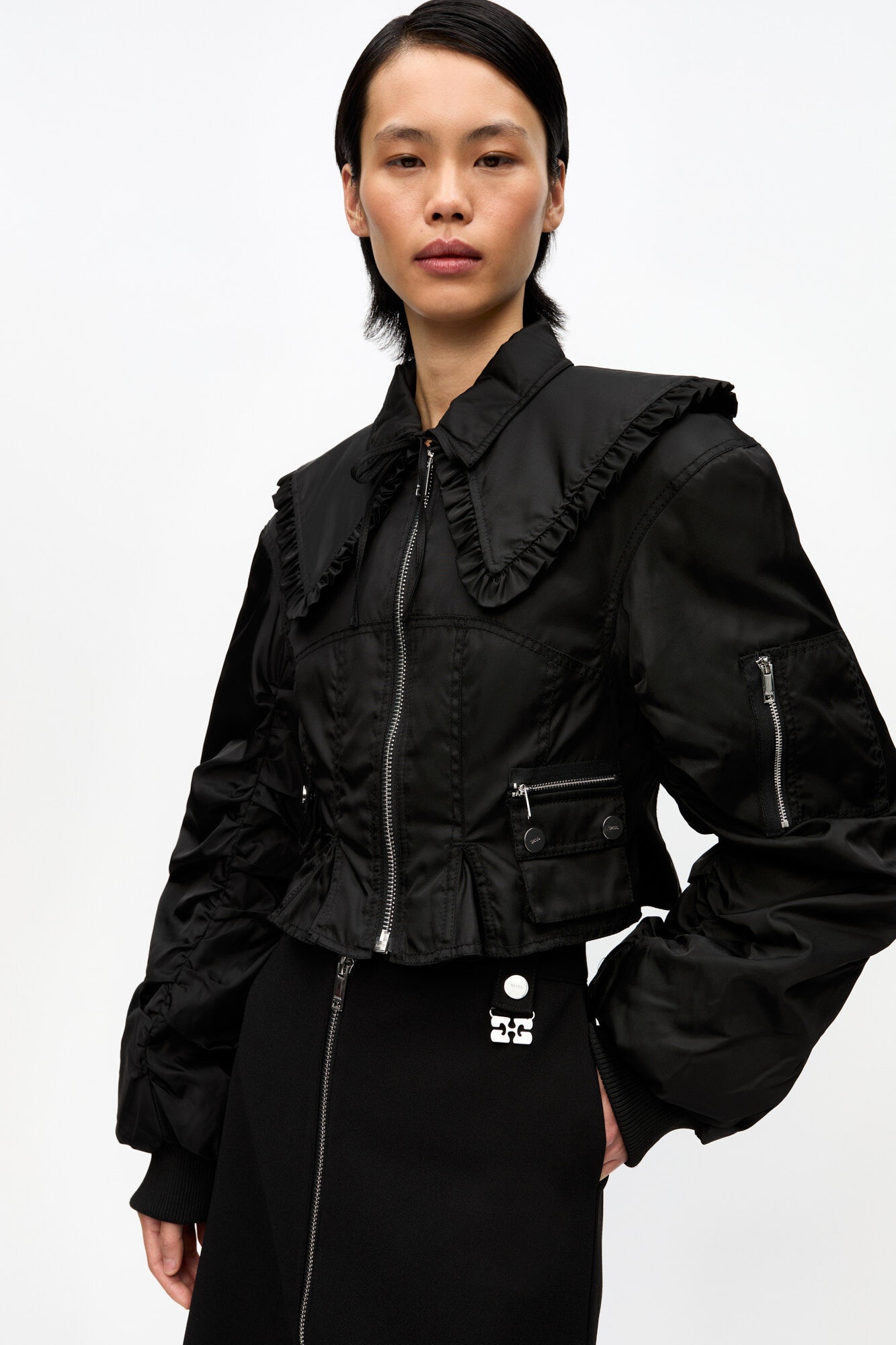 BLACK DUCHESSE NYLON FITTED JACKET - 5