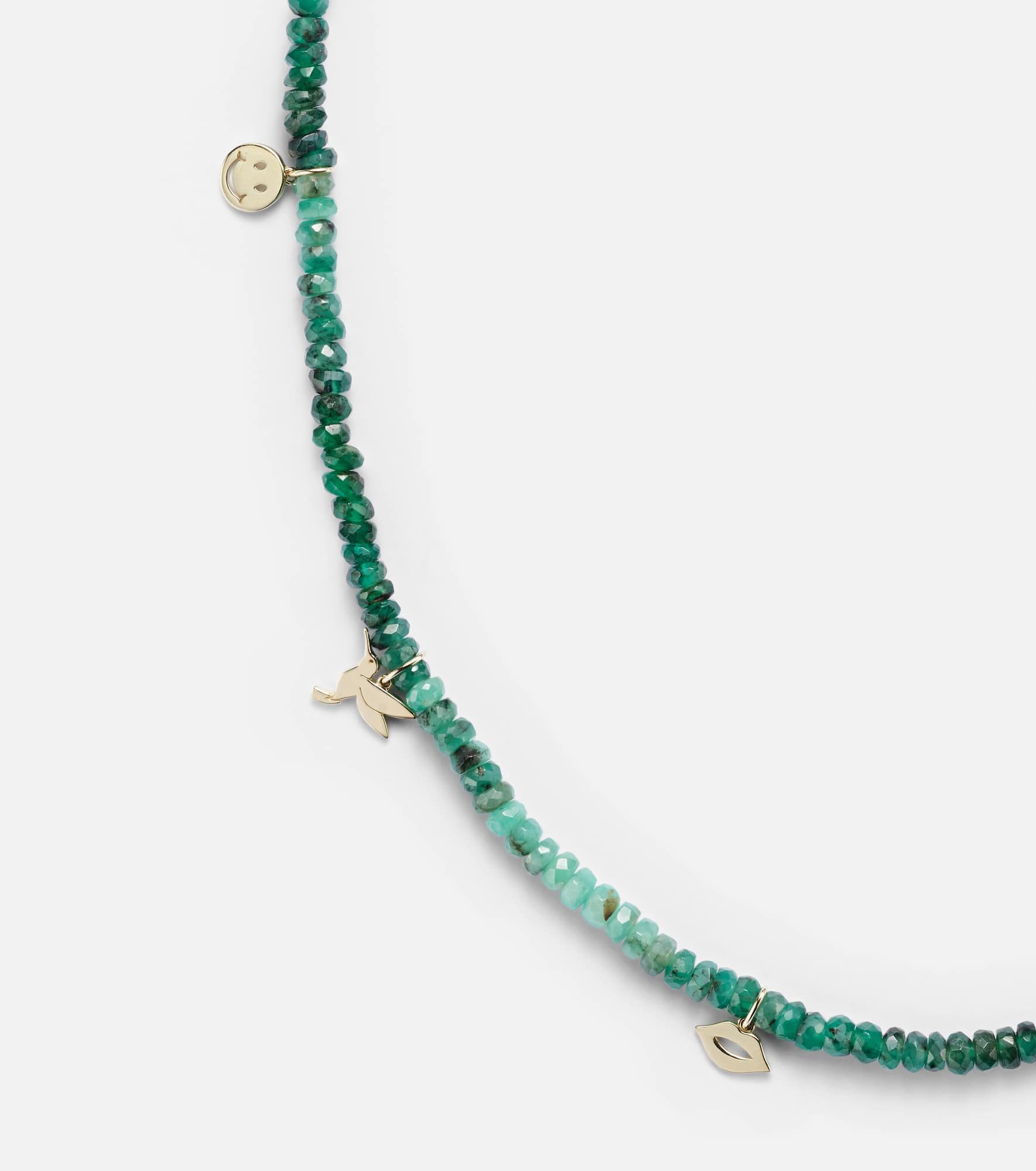 14kt gold charm necklace with emeralds - 4