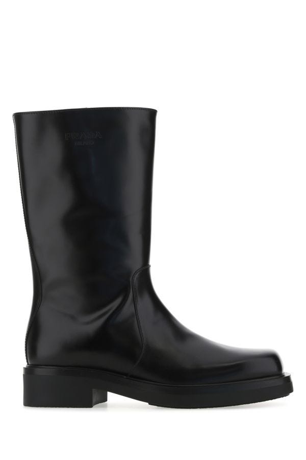 Prada PRADA Black Leather Ankle Boots | luosophy | REVERSIBLE