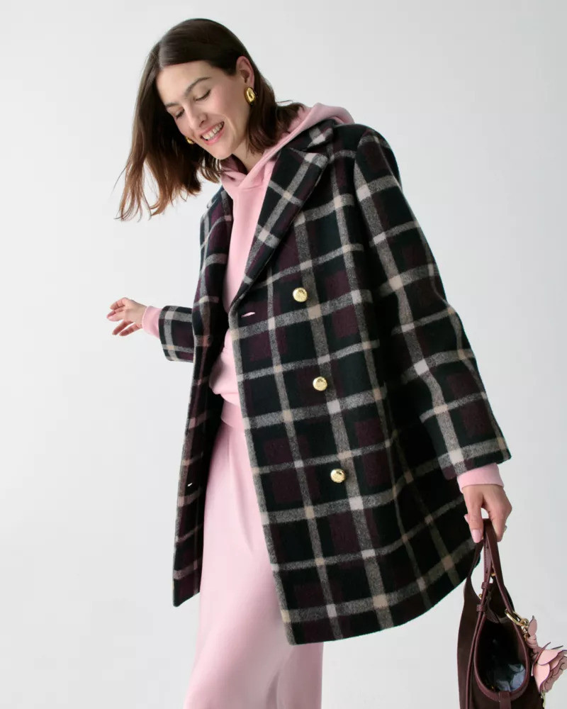 kate spade Plaid Double Breasted Coat outlook