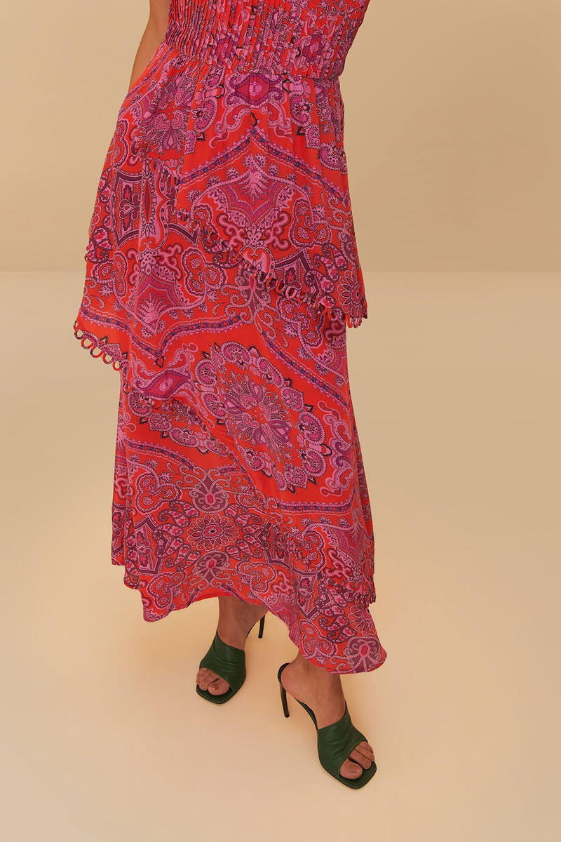 Red Paisley Scarf Loopy Trim Maxi Dress 3