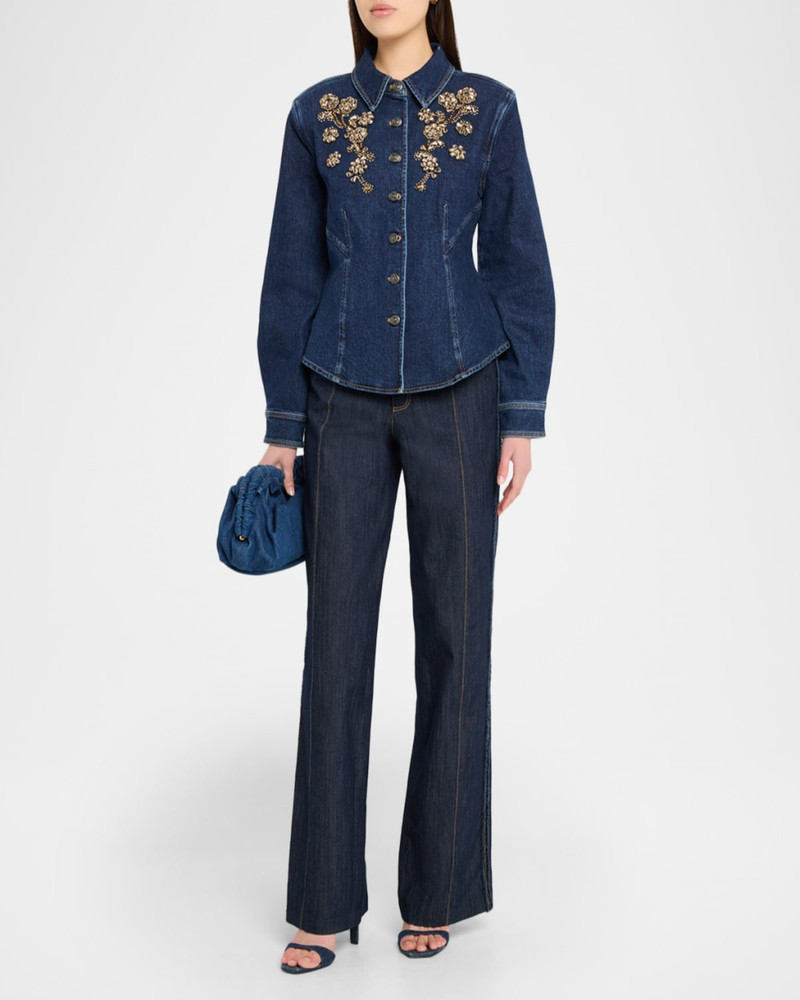 Cinq à Sept Crystal Ivy Embellished Denim Shirt outlook