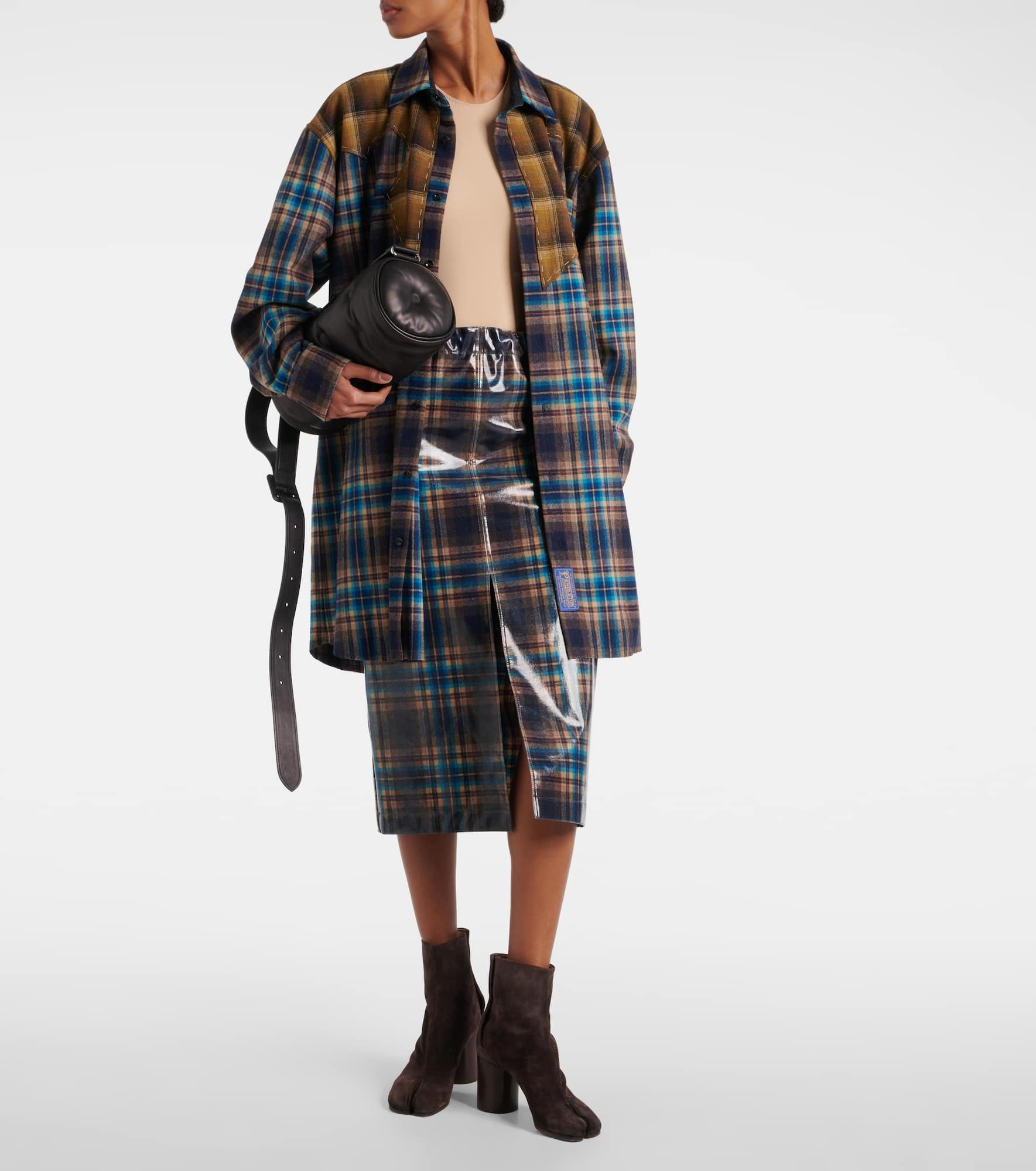 Checked coated wool midi skirt - 2