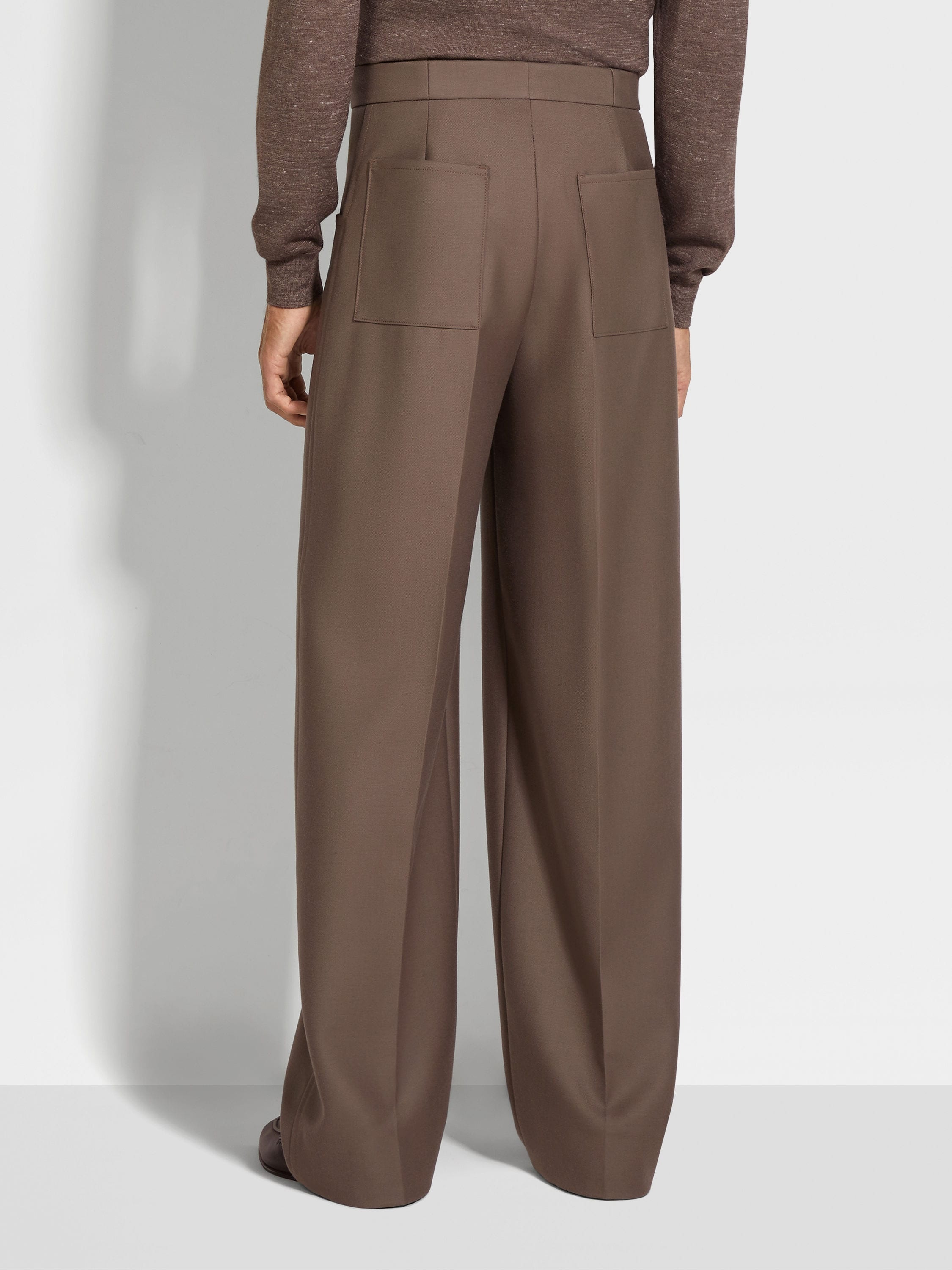 DARK TAUPE SILK AND WOOL PANTS - 6