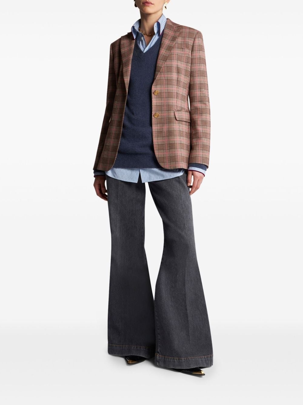 checkered logo-engraved buttons jacket - 2