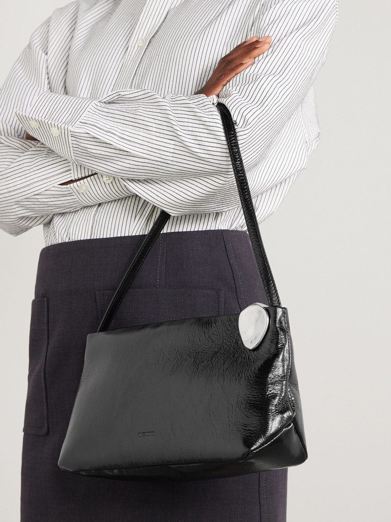 Jil Sander Embellished cracked-leather shoulder bag Black outlook