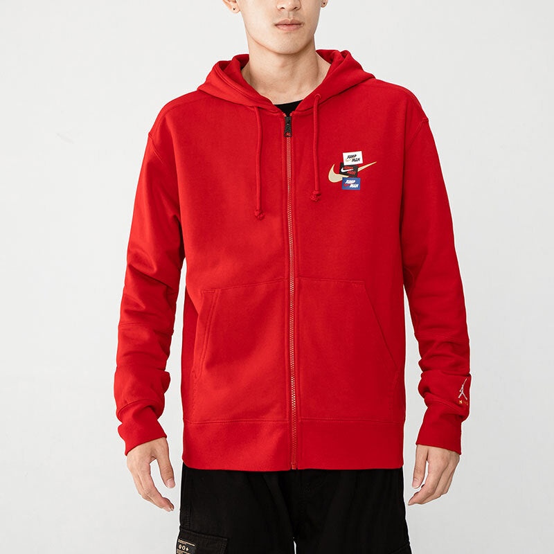 Men's Air Jordan Woven Label Logo Sports Hooded Jacket Red DH7727-687 - 4