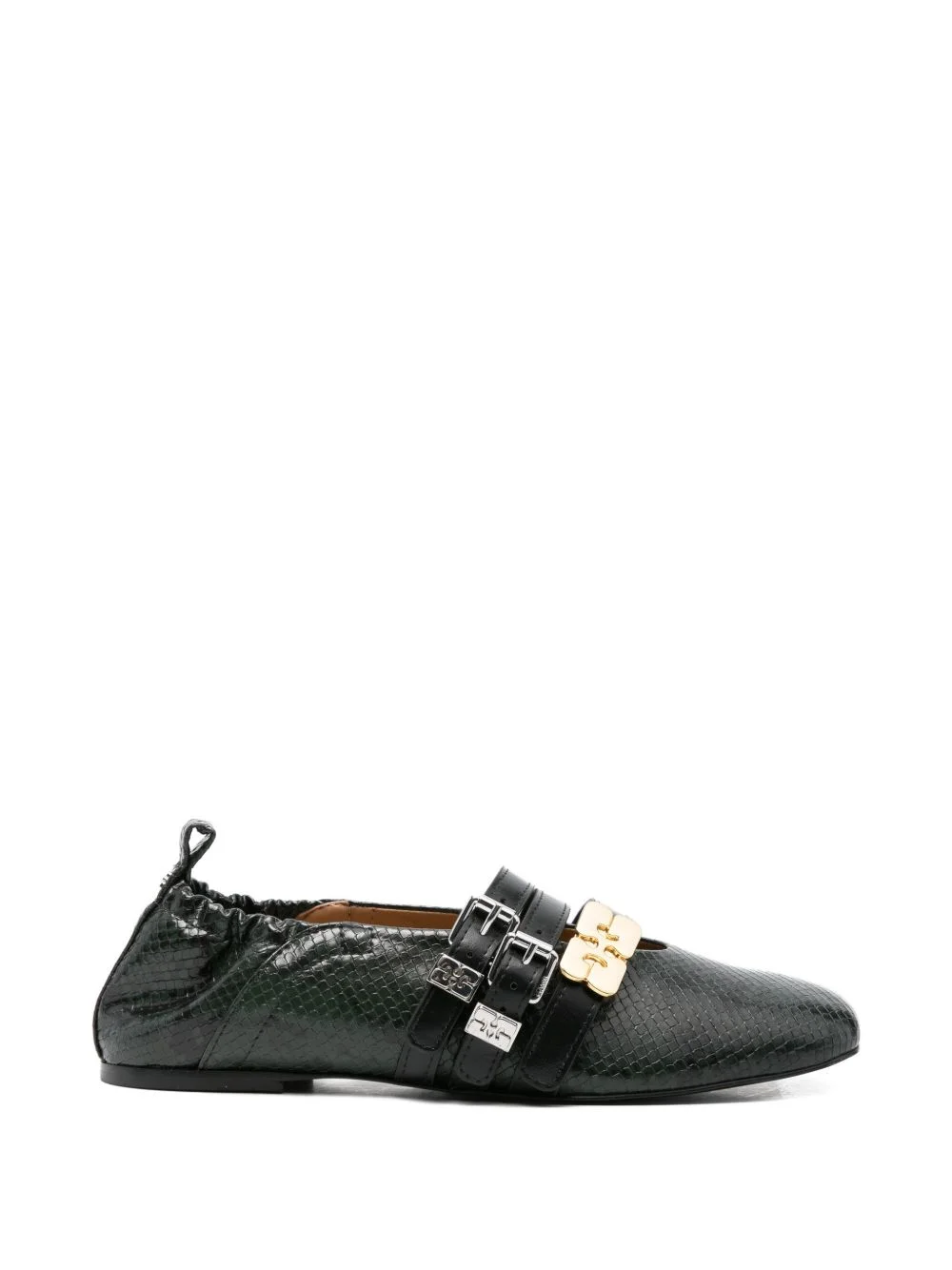 buckled snake-effect flat pumps - 1