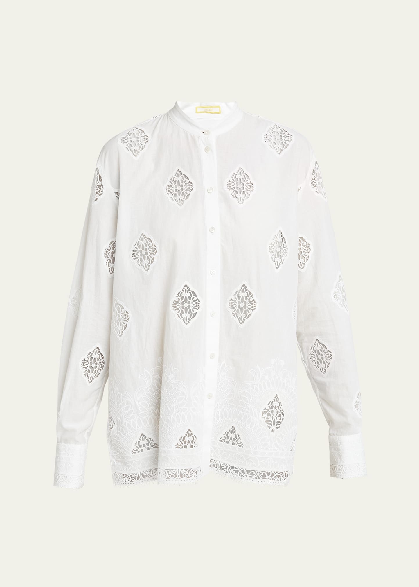 Lace-Embroidered Long-Sleeve Open-Back Shirt - 1