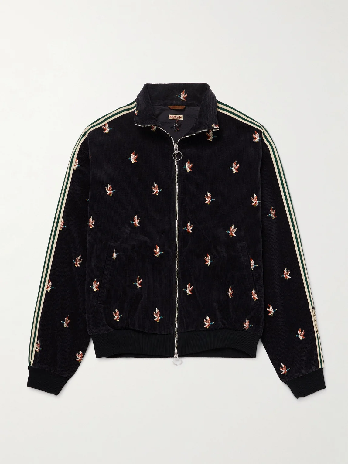 Striped Webbing-Trimmed Embroidered Cotton-Blend Corduroy Track Jacket - 1