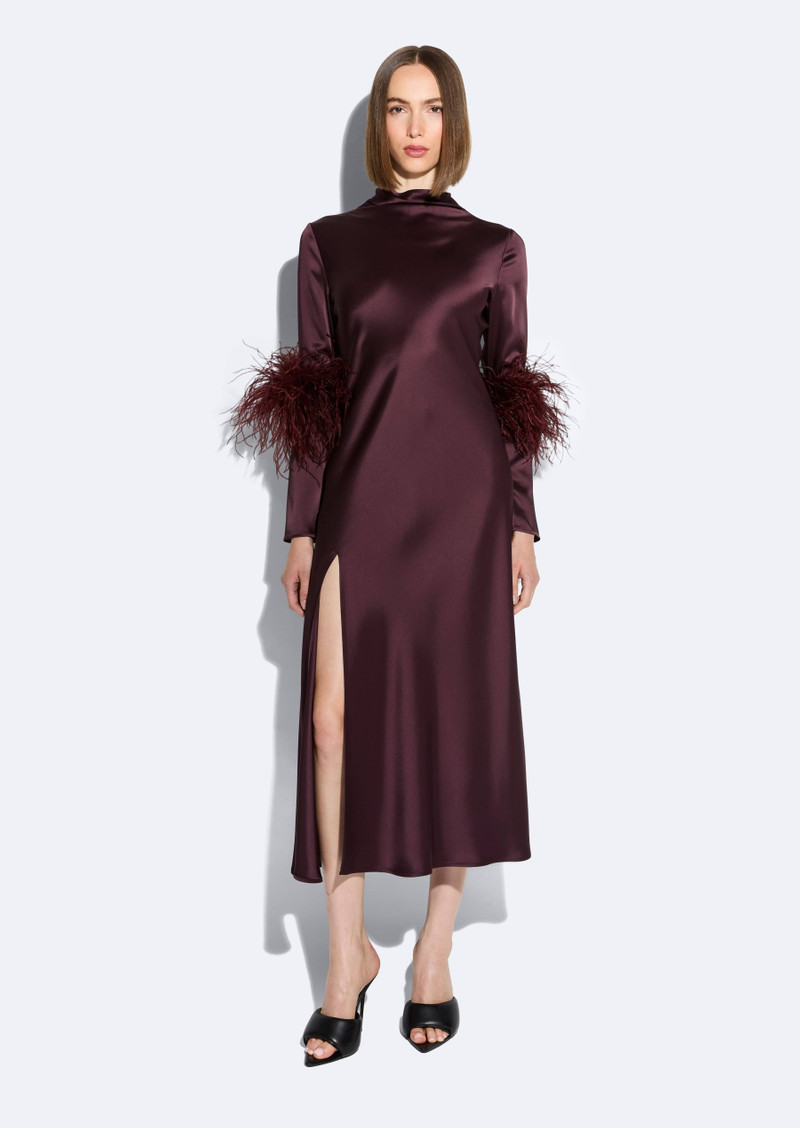 LAPOINTE Satin Draped Neck Bias Dress With Feathers outlook