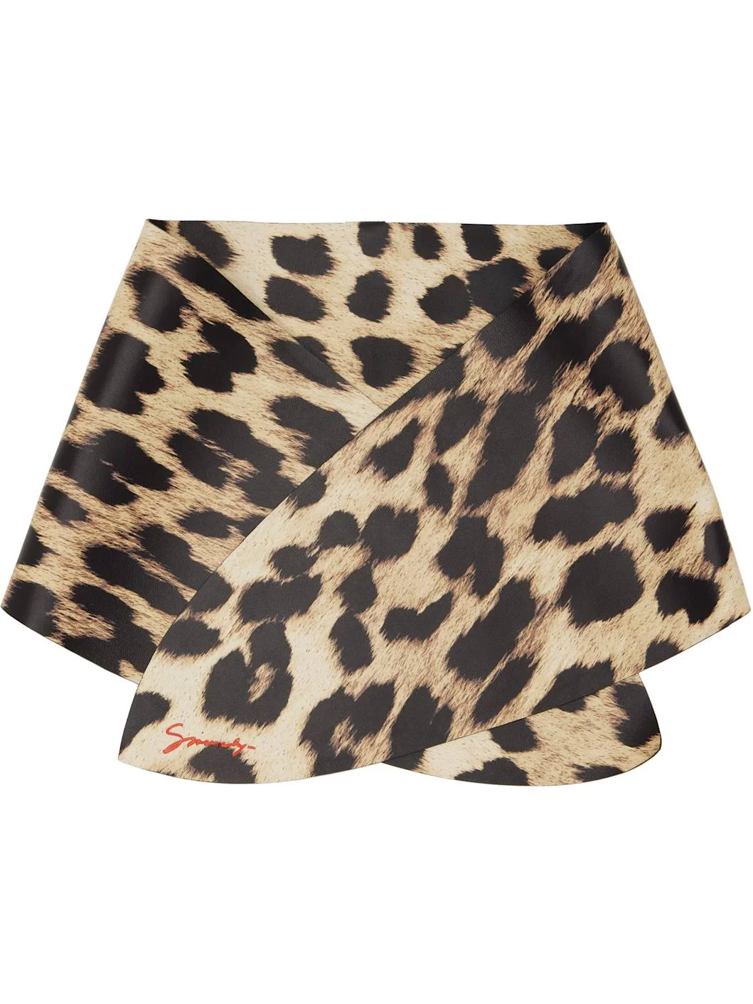 Black & Beige Leather Leopard Print Scarf - 1