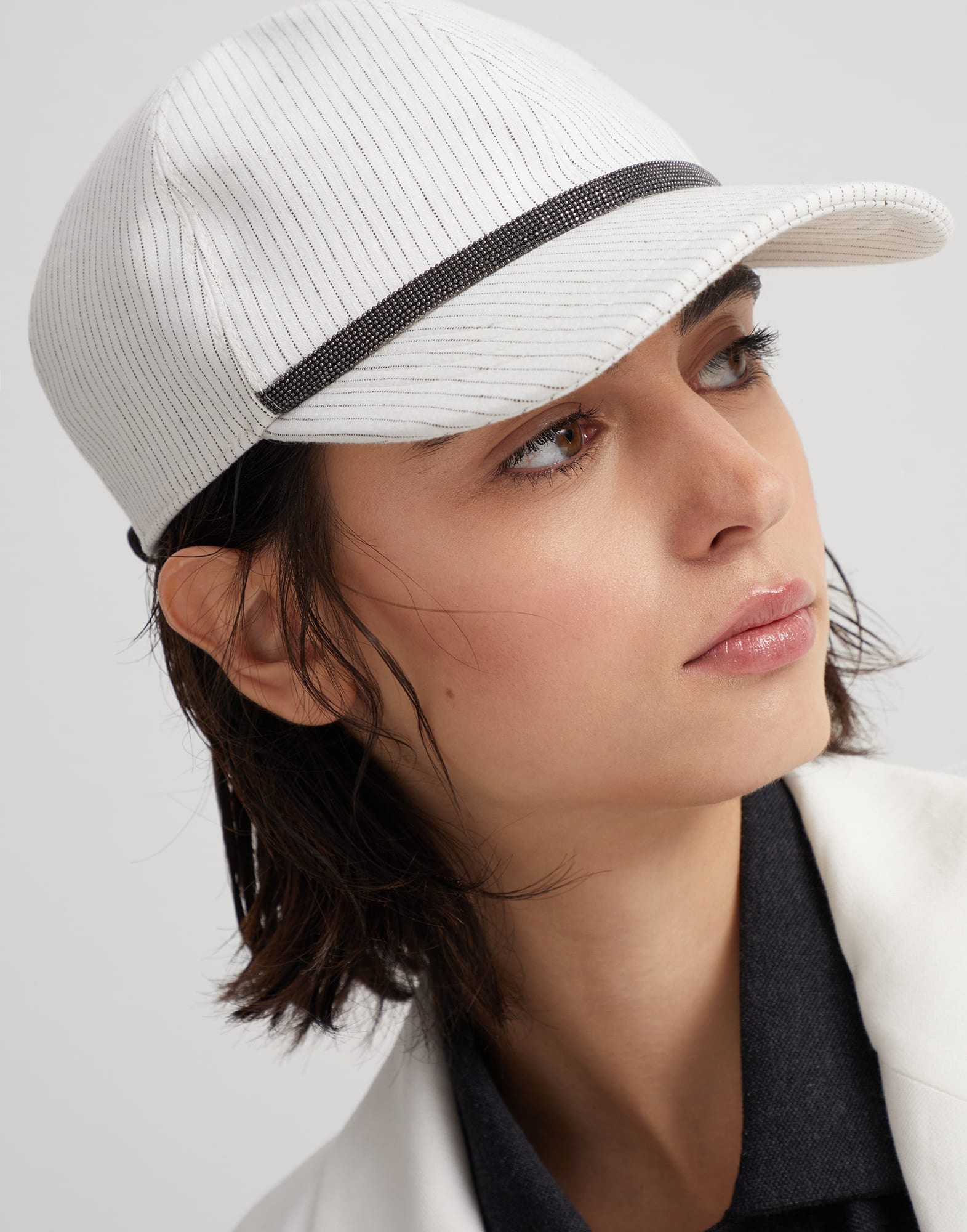 Striped comfort linen and cotton baseball cap with shiny band - 3