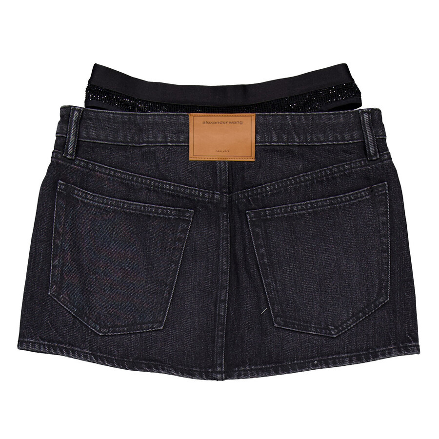 T by Alexander Wang Crystal Hotfix Mini Denim Skirt - 2