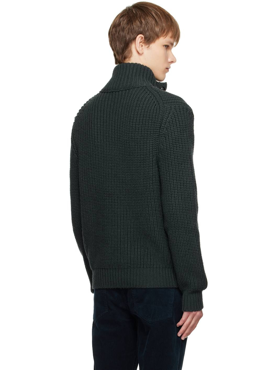 Gray Cashmere Wool Half Button Sweater - 3