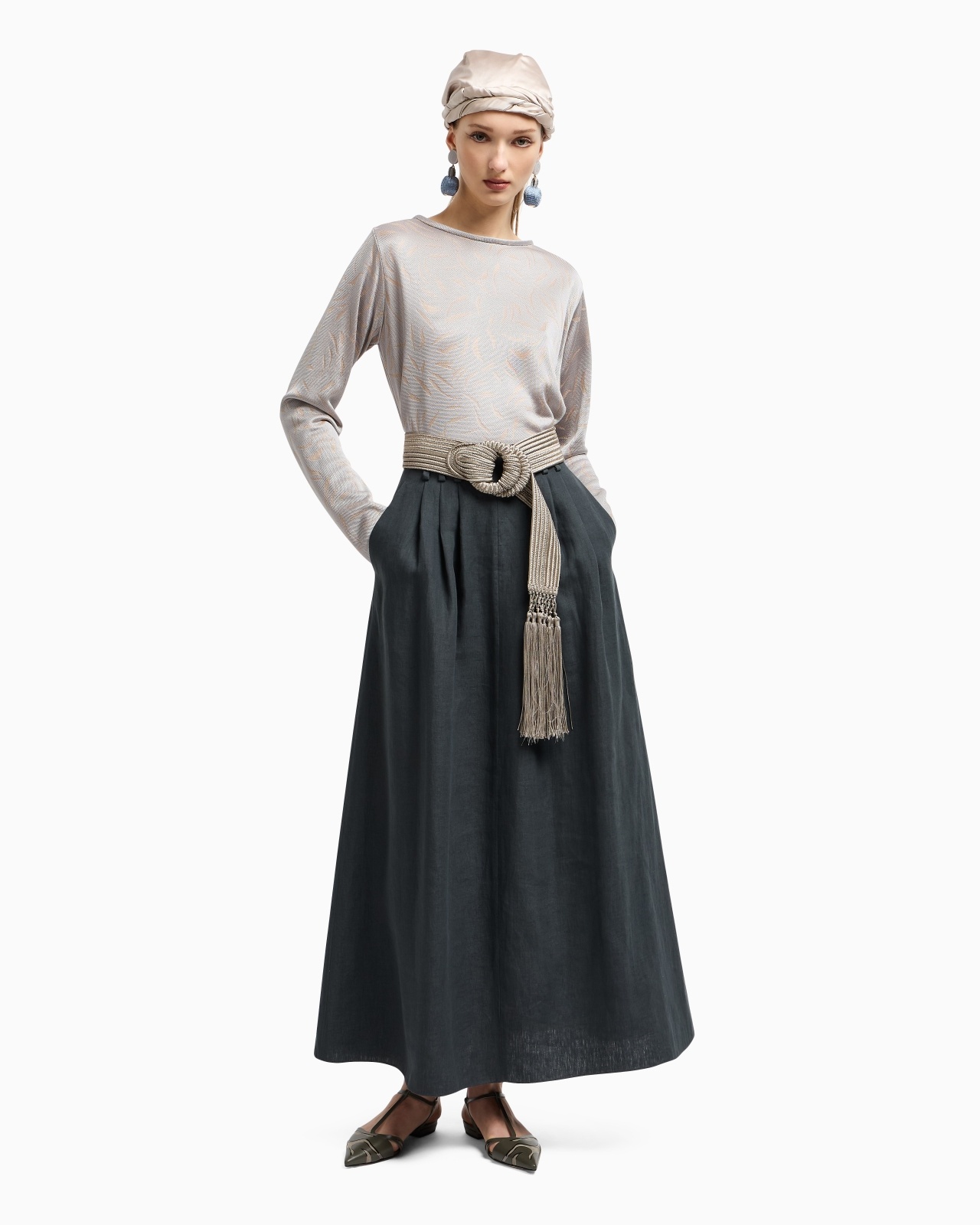 CREW-NECK JUMPER IN TWO-TONE JACQUARD VISCOSE JERSEY - 4