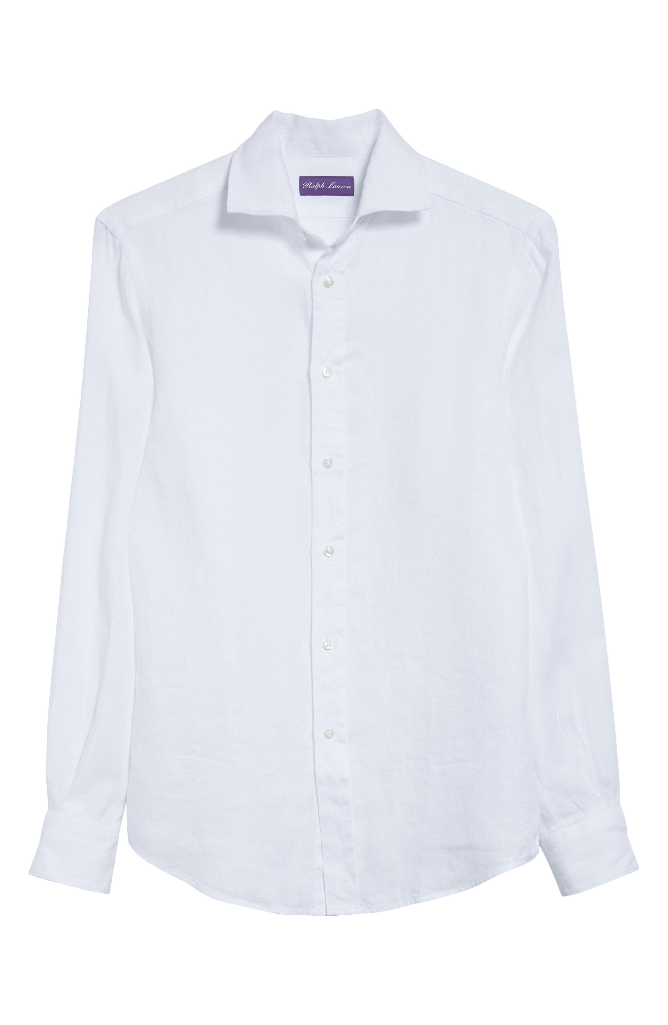 Ralph Lauren Purple Label Basket Weave Linen Button-Up Shirt in White at Nordstrom - 6