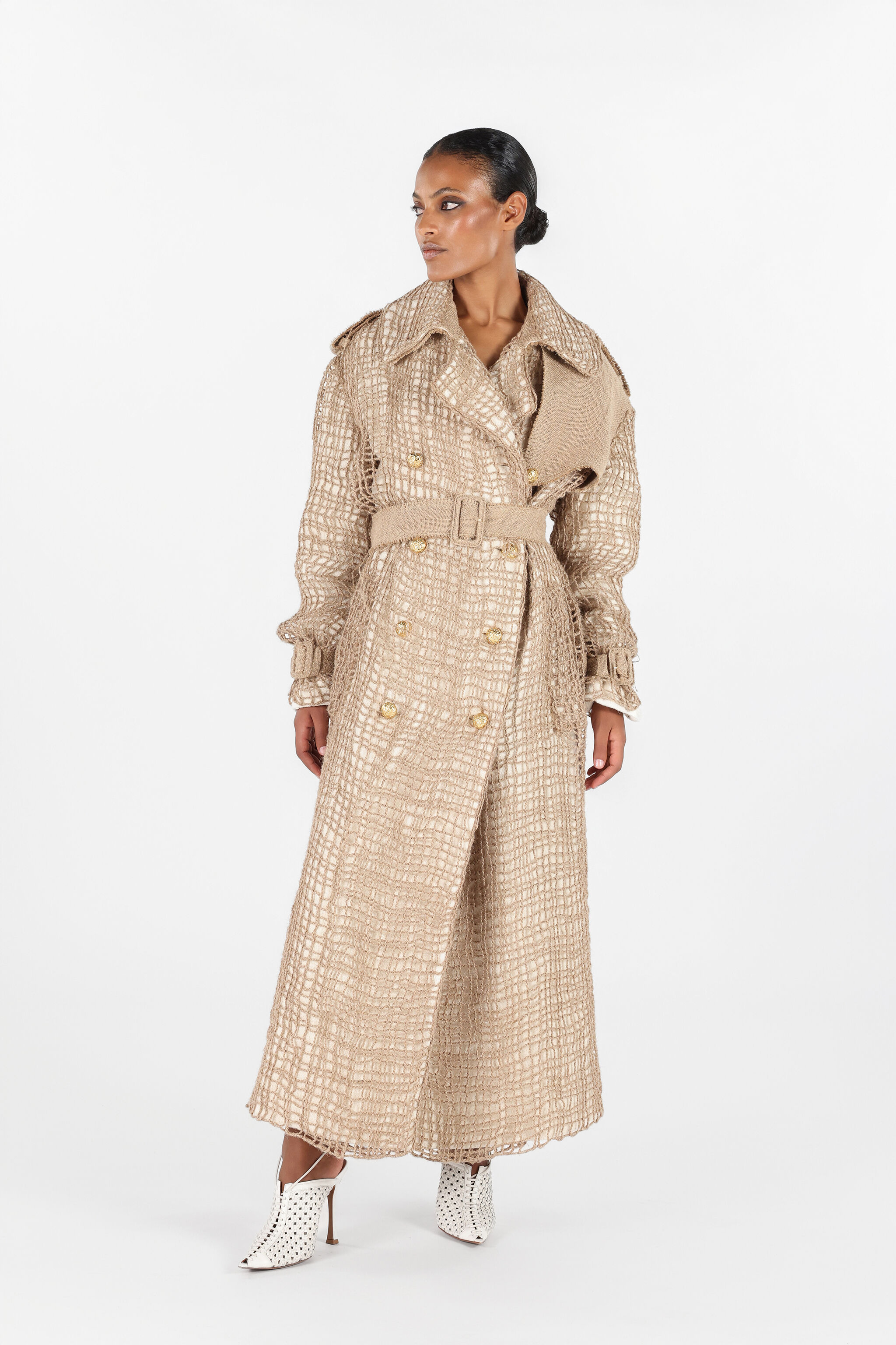 Grid Trench Coat with belt - 2