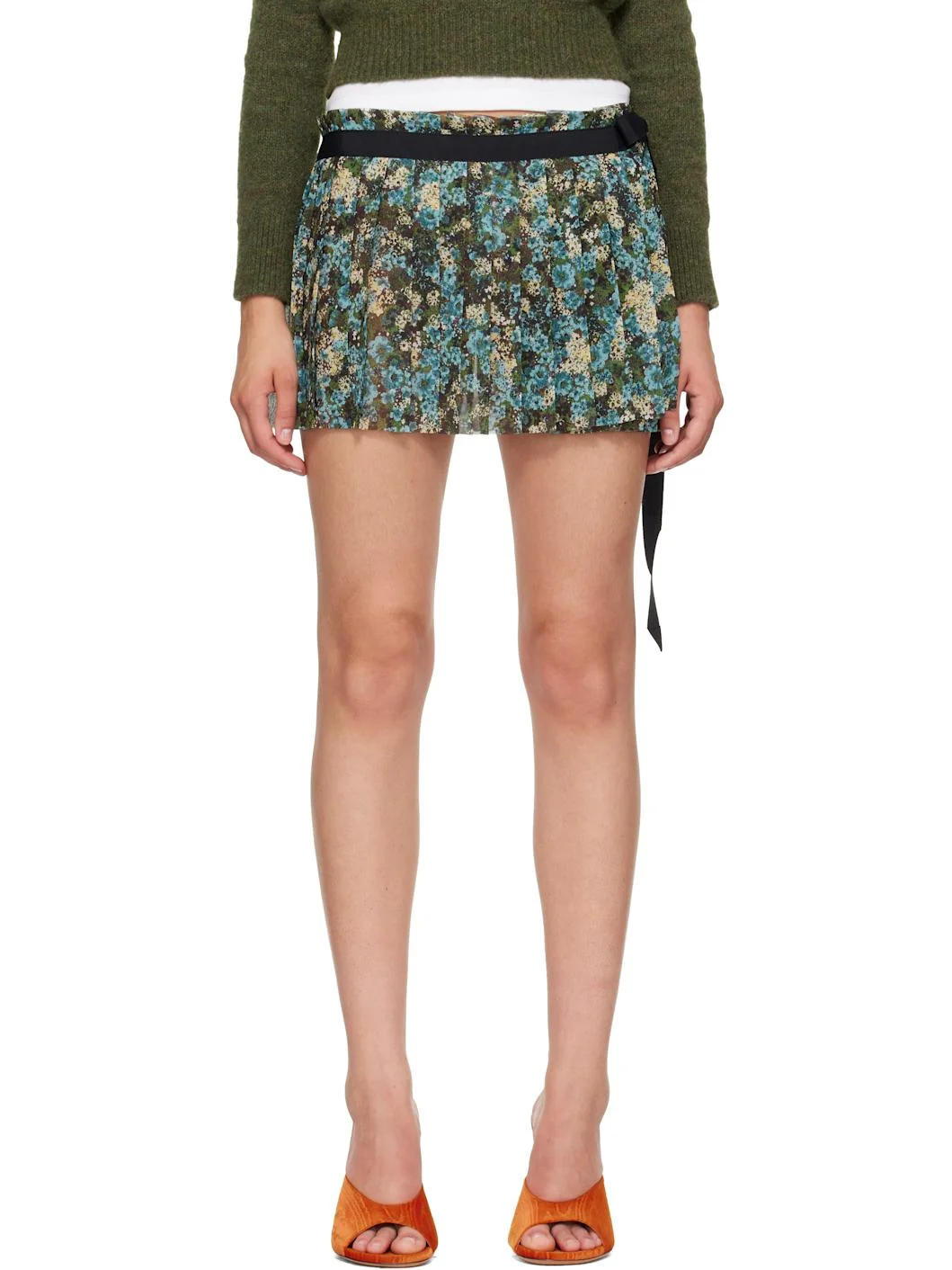 Multicolor Pleated Wrap Miniskirt - 1